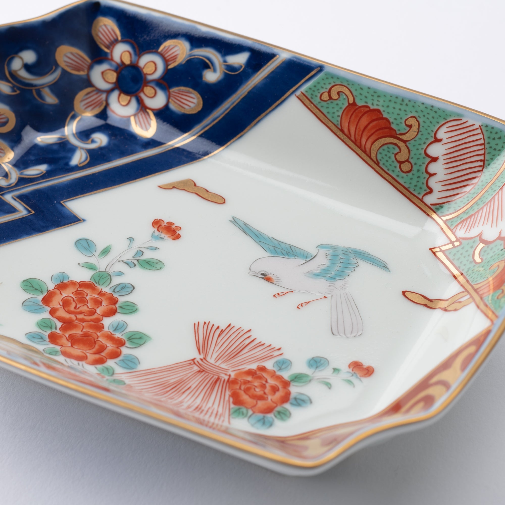 Rinkuro Kiln Old Imari Fence Peony Hasami Ware Rectangle Plate - MUSUBI KILN - Quality Japanese Tableware and Gift