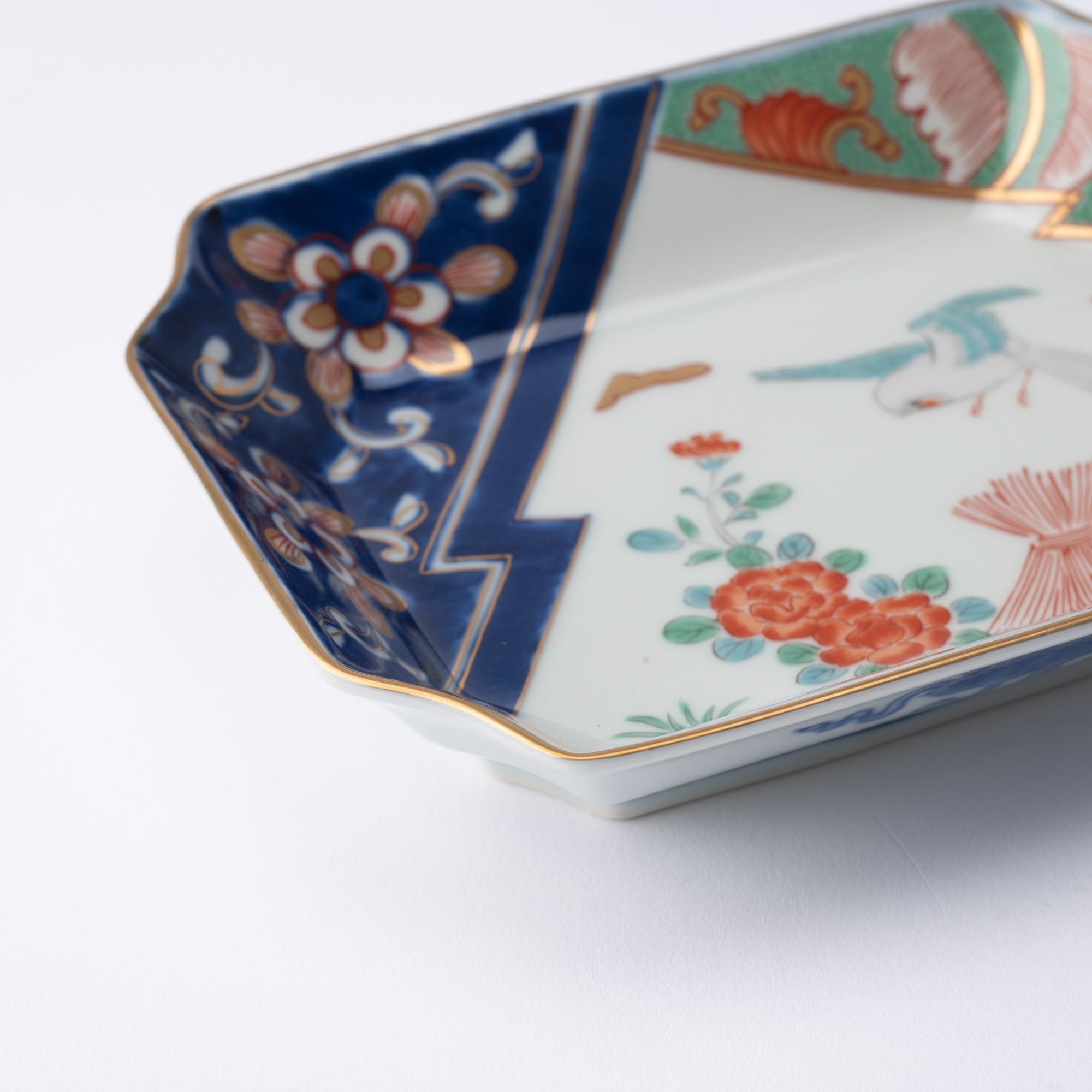Rinkuro Kiln Old Imari Fence Peony Hasami Ware Rectangle Plate - MUSUBI KILN - Quality Japanese Tableware and Gift