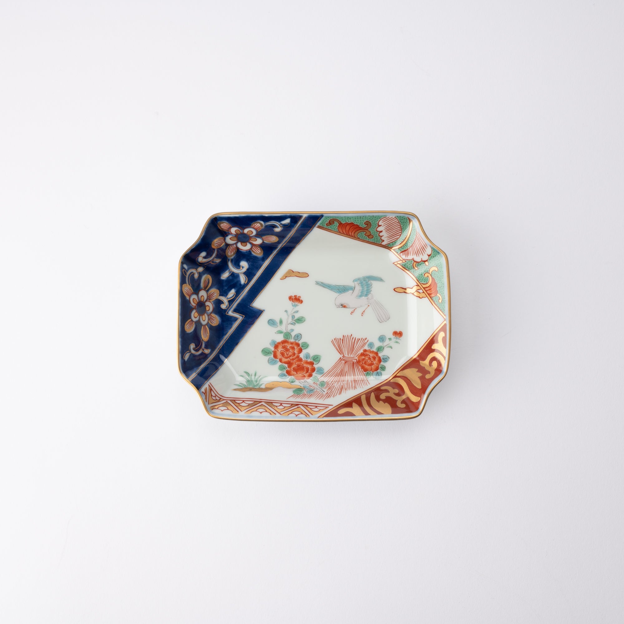 Rinkuro Kiln Old Imari Fence Peony Hasami Ware Rectangle Plate - MUSUBI KILN - Quality Japanese Tableware and Gift