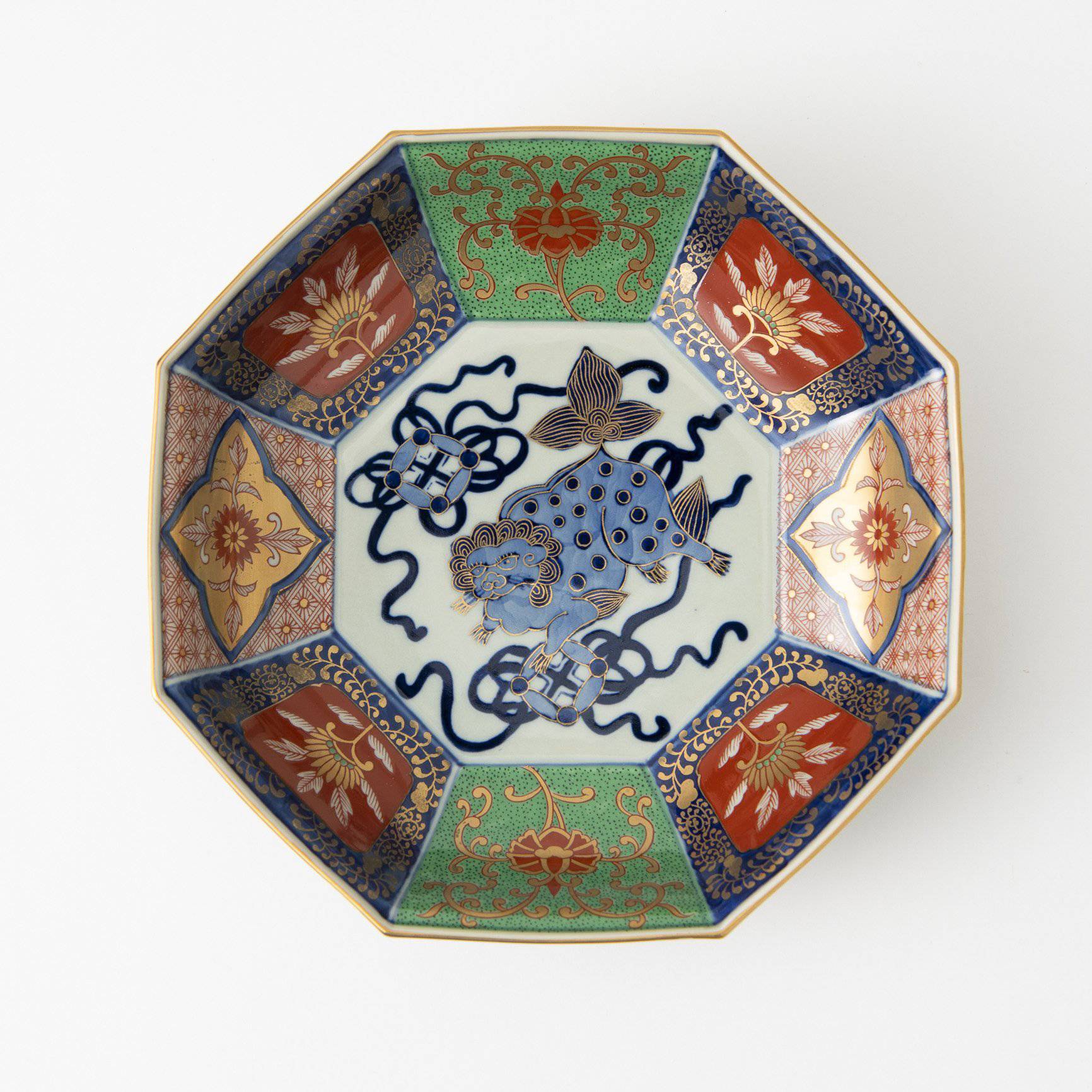 Rinkuro Kiln Old Imari Story Lion and Peony Imari Octagon Bowl - MUSUBI KILN - Quality Japanese Tableware and Gift