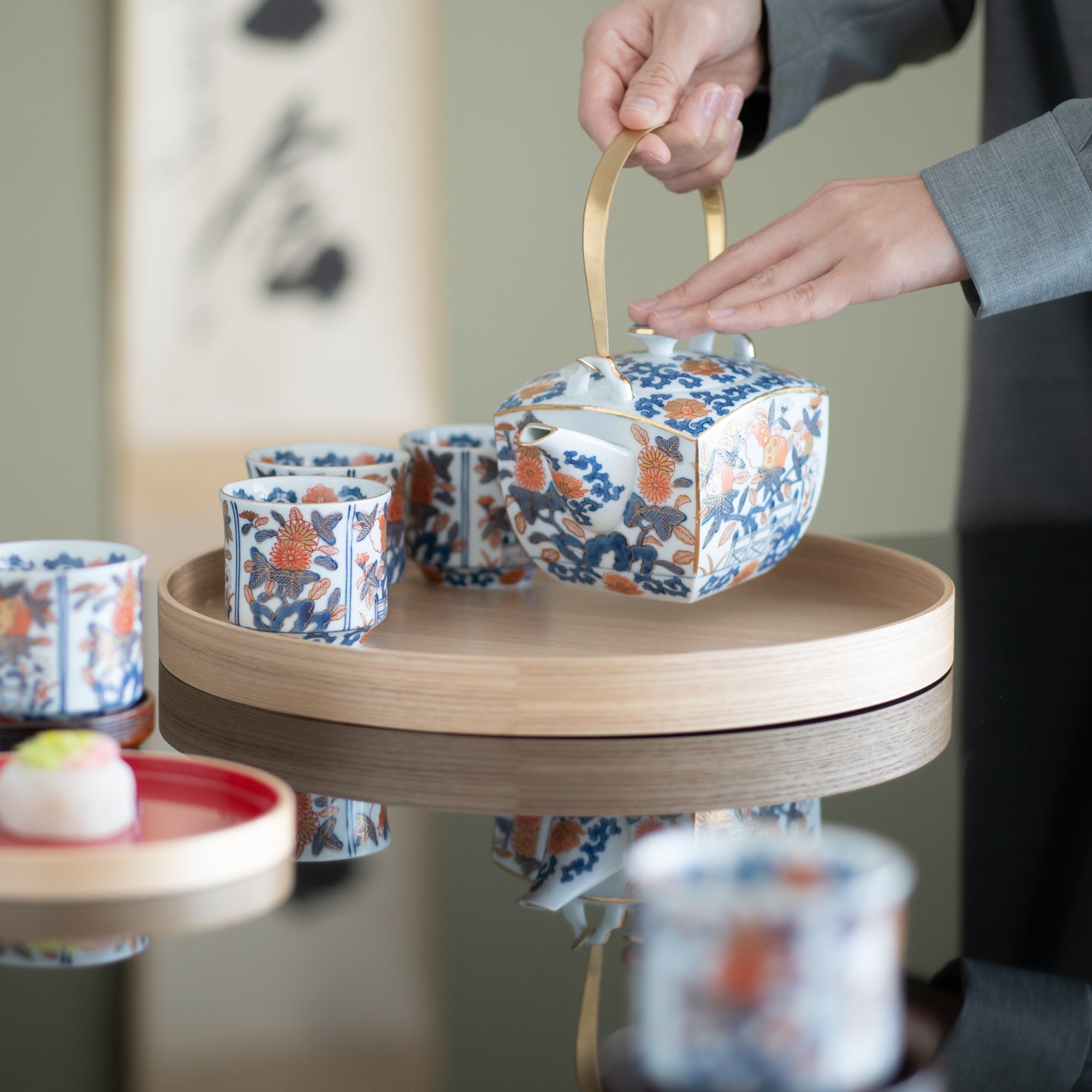 Rinkuro Pomegranate Old Imari Japanese Teapot Set 16.9oz (500ml) - MUSUBI KILN - Quality Japanese Tableware and Gift