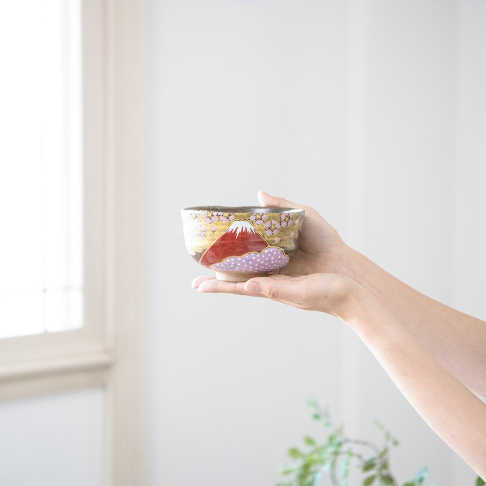 Sakura and Mt.Fuji Kutani Matcha Bowl Chawan - MUSUBI KILN - Quality Japanese Tableware and Gift