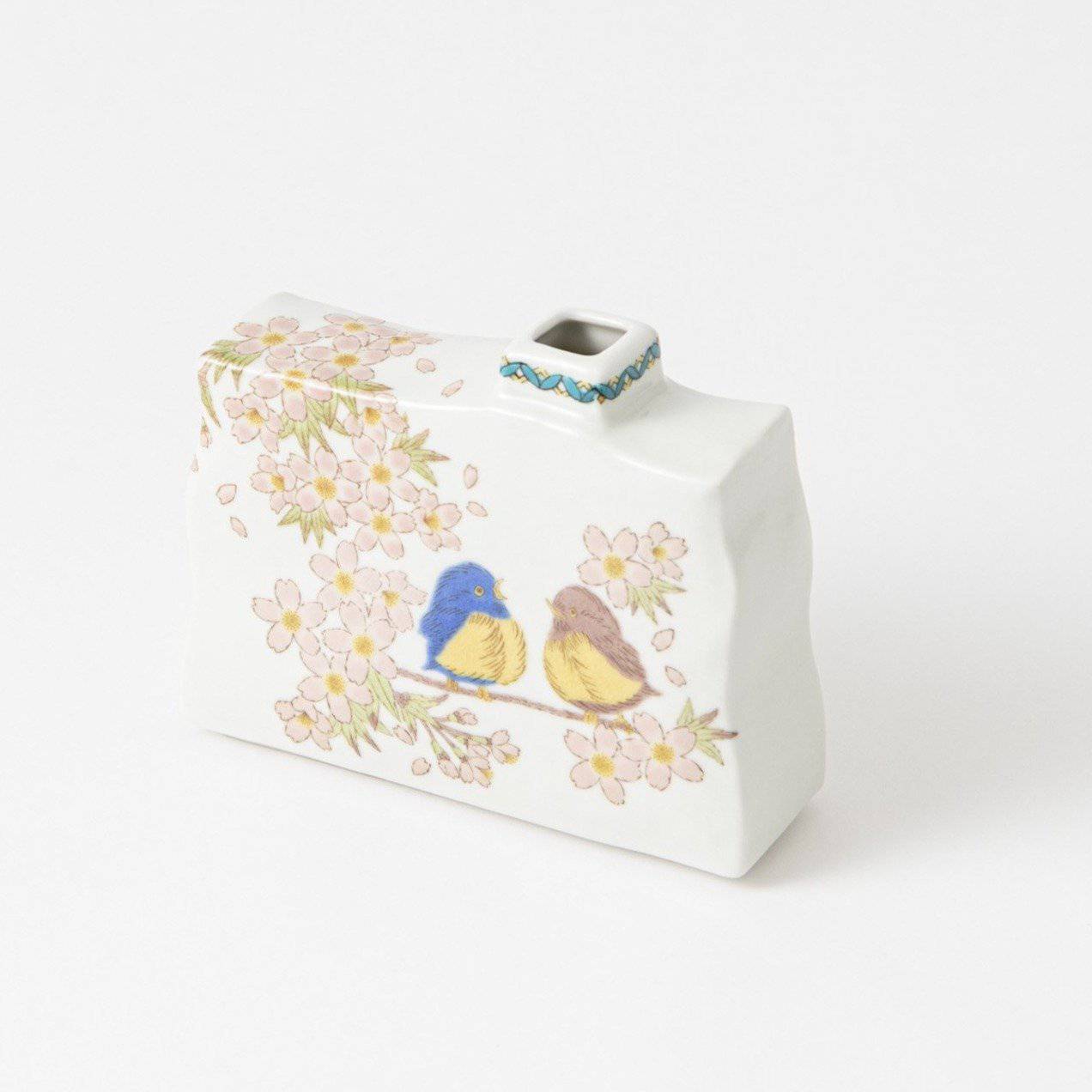 Sakura and Sparrow Kutani Japanese Flower Vase - MUSUBI KILN - Quality Japanese Tableware and Gift