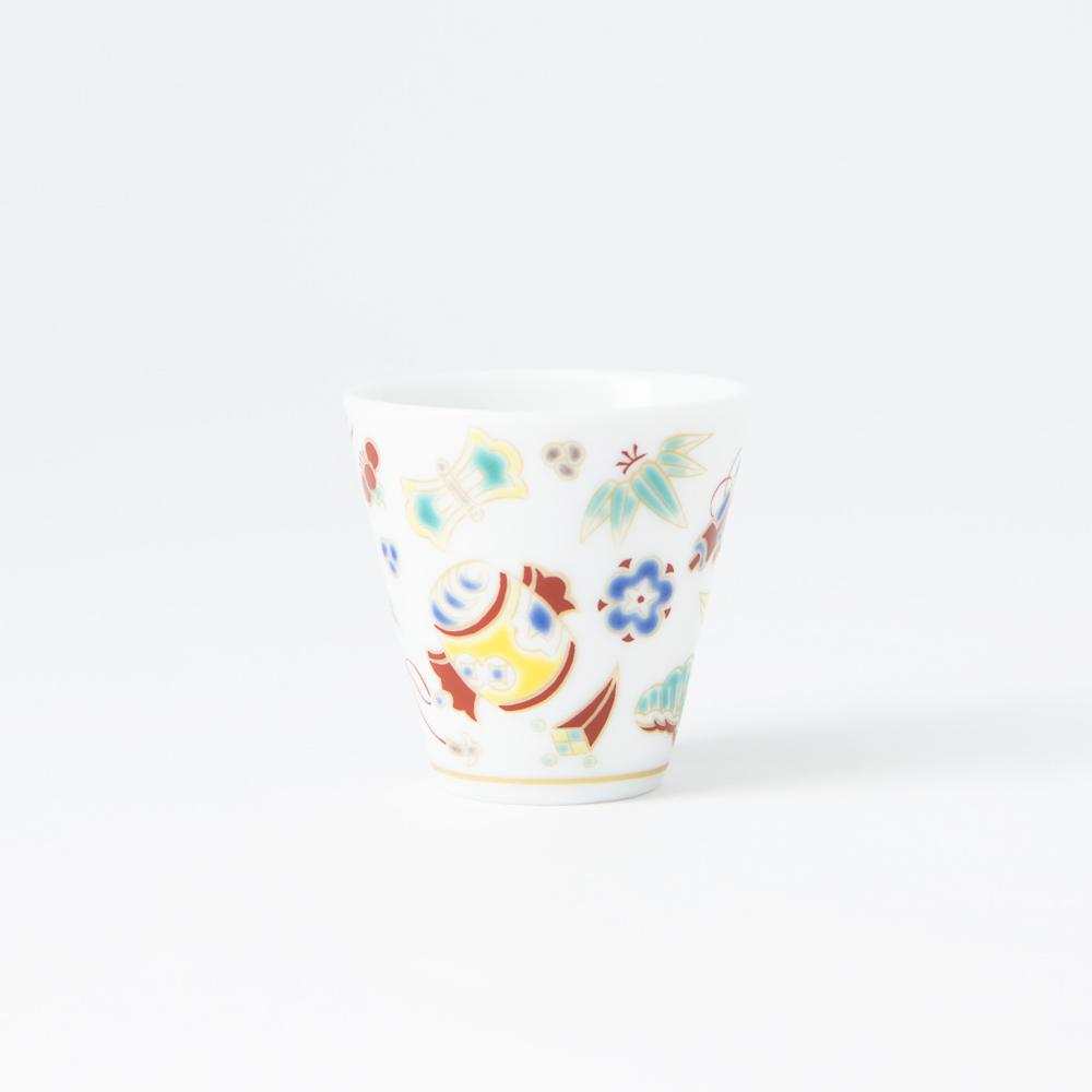 Seikou Kiln Auspicious Omens Kutani Ochoko Sake Cup - MUSUBI KILN - Quality Japanese Tableware and Gift
