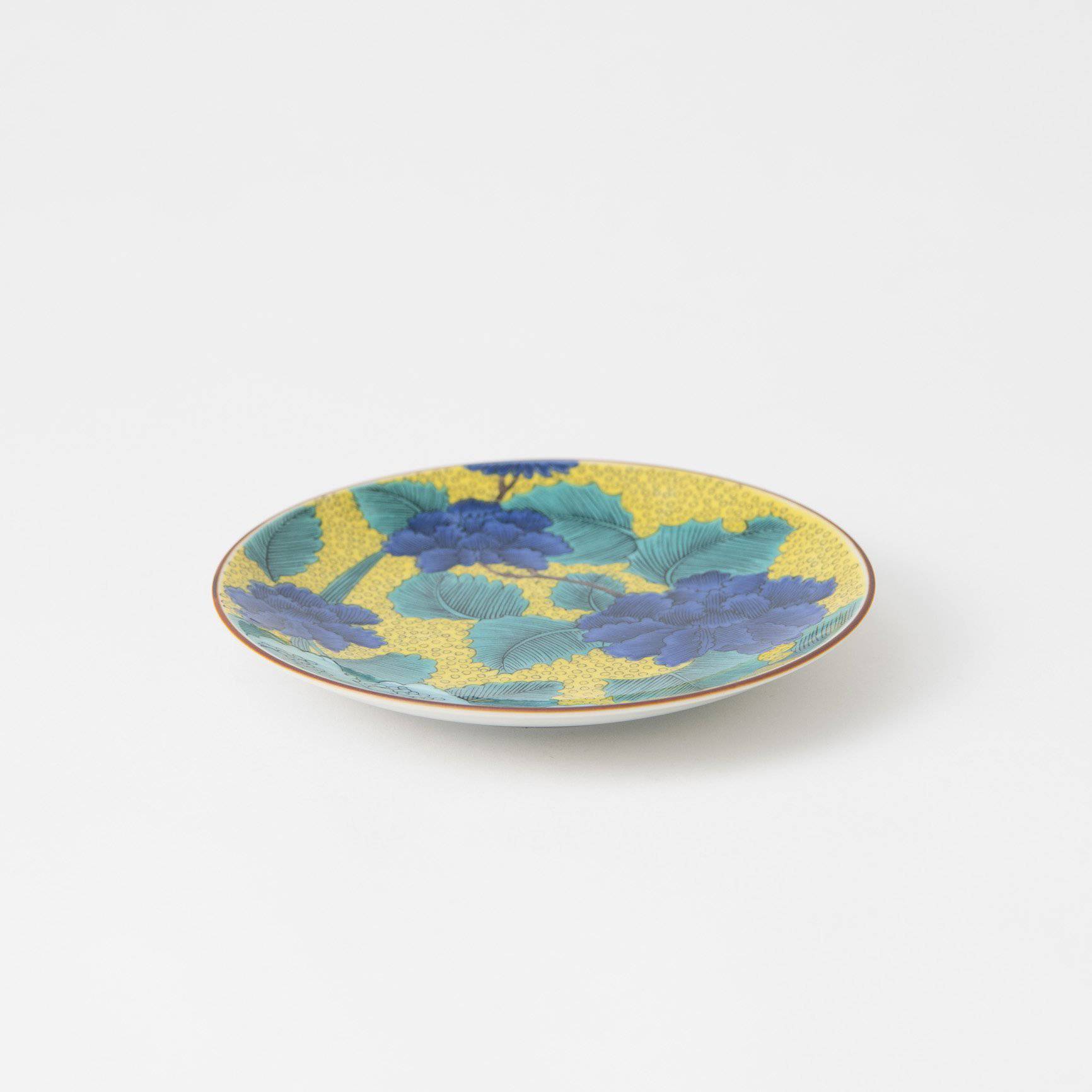 Seikou Kiln Blue Peony Kutani Round Plate - MUSUBI KILN - Quality Japanese Tableware and Gift