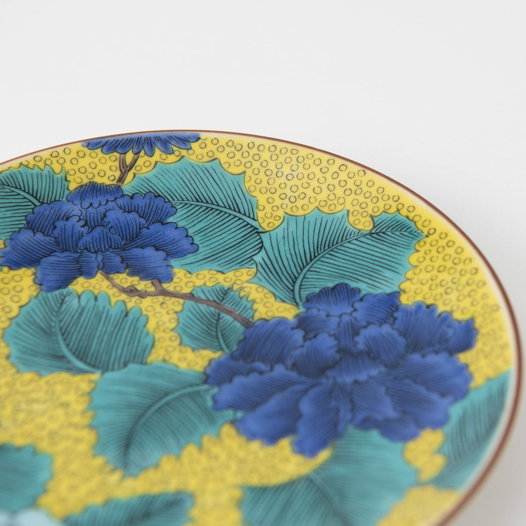Seikou Kiln Blue Peony Kutani Round Plate - MUSUBI KILN - Quality Japanese Tableware and Gift