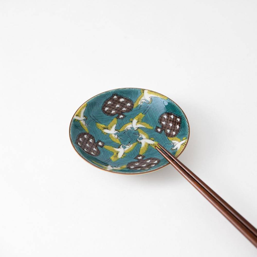 Seikou Kiln Dancing Cranes Kutani Sauce Plate - MUSUBI KILN - Quality Japanese Tableware and Gift