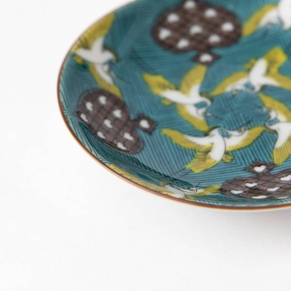 Seikou Kiln Dancing Cranes Kutani Sauce Plate - MUSUBI KILN - Quality Japanese Tableware and Gift
