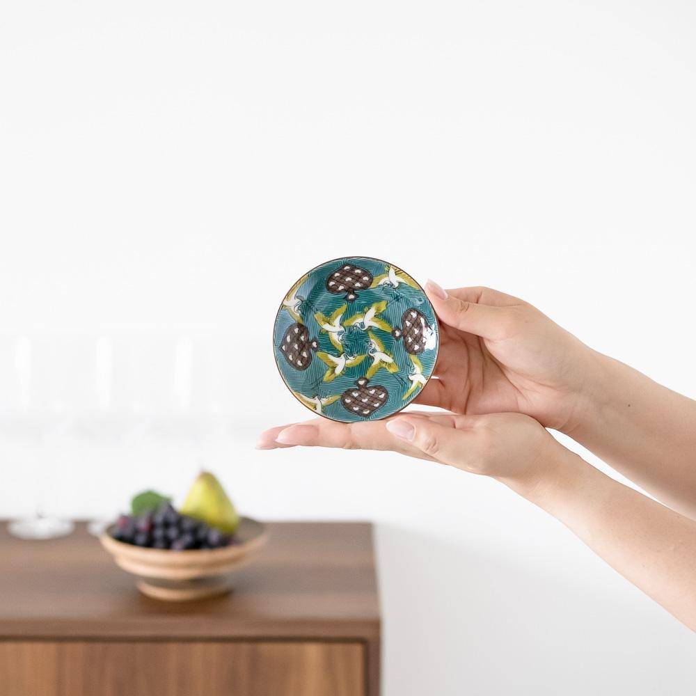 Seikou Kiln Dancing Cranes Kutani Sauce Plate - MUSUBI KILN - Quality Japanese Tableware and Gift