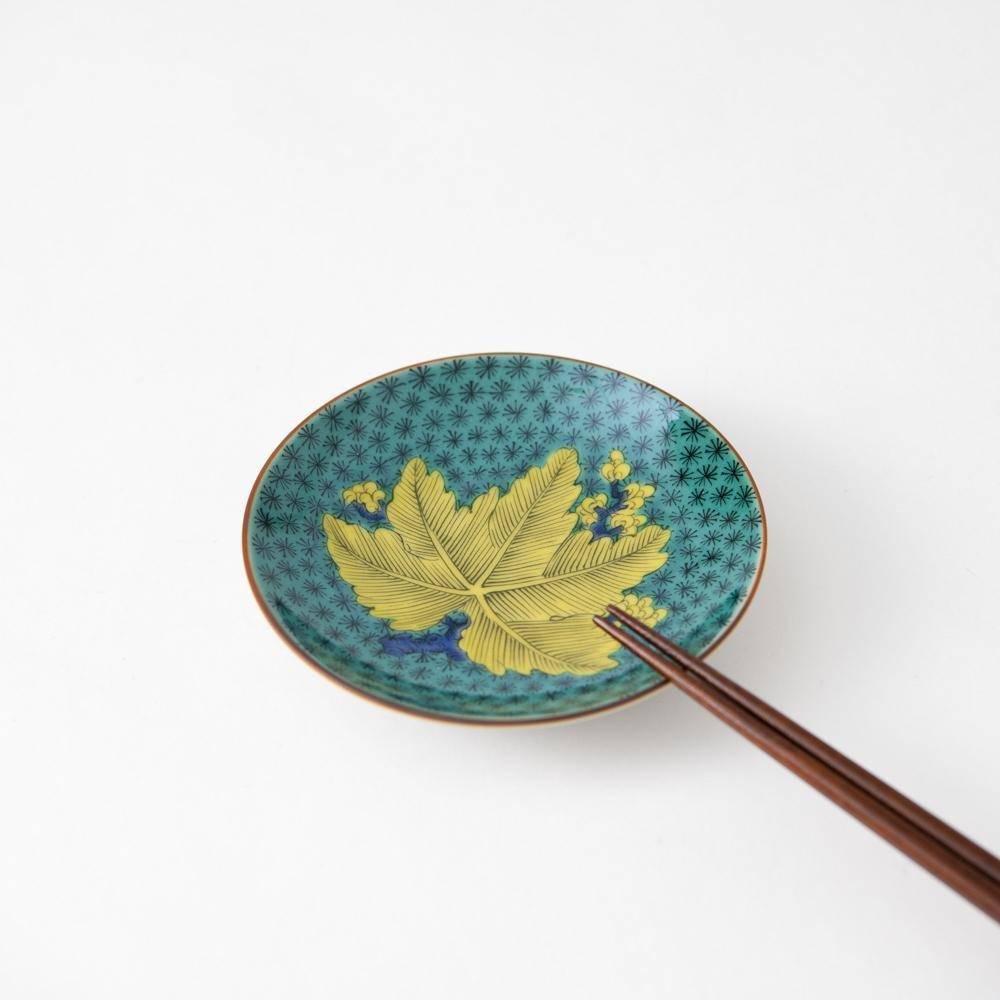 Seikou Kiln Foliage Kutani Sauce Plate - MUSUBI KILN - Quality Japanese Tableware and Gift
