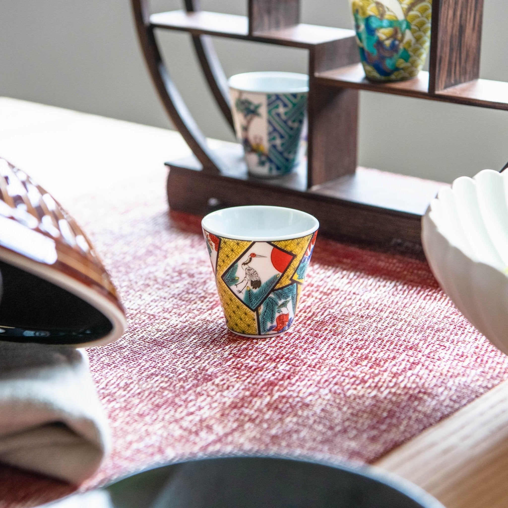 Seikou Kiln Hanafuda Kutani Ochoko Sake Cup - MUSUBI KILN - Quality Japanese Tableware and Gift