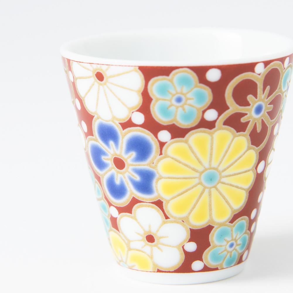 Seikou Kiln Plum and Chrysanthemum Kutani Ochoko Sake Cup - MUSUBI KILN - Quality Japanese Tableware and Gift