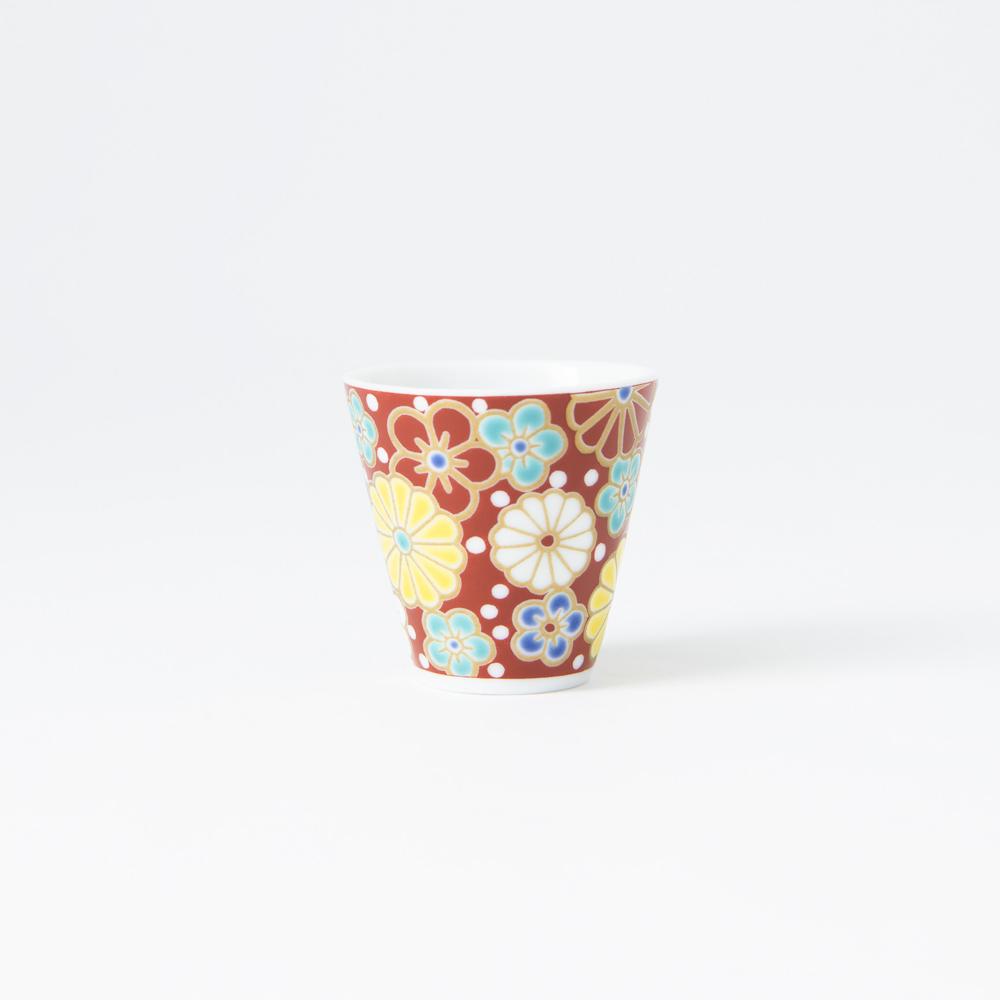 Seikou Kiln Plum and Chrysanthemum Kutani Ochoko Sake Cup - MUSUBI KILN - Quality Japanese Tableware and Gift