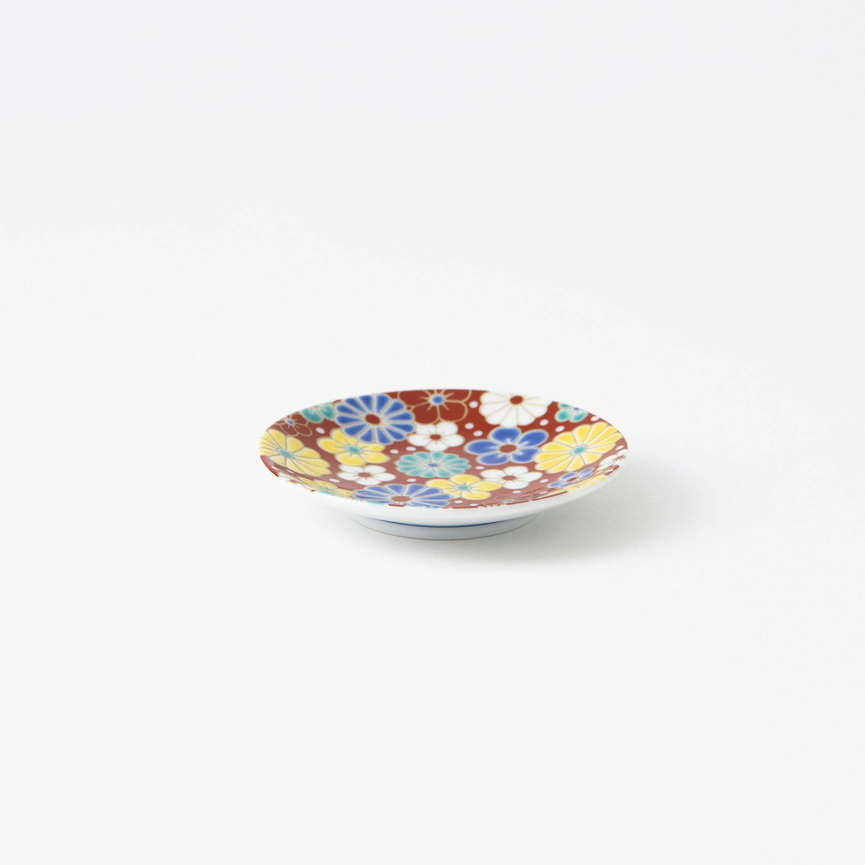 Seikou Kiln Plum and Chrysanthemum Kutani Sauce Plate - MUSUBI KILN - Quality Japanese Tableware and Gift