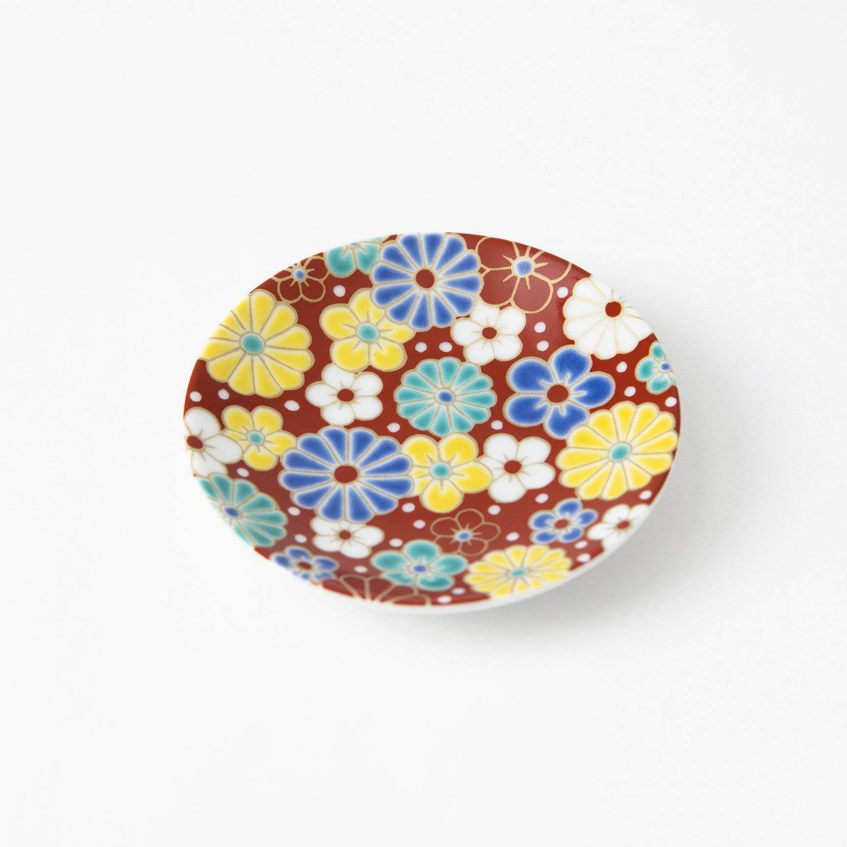 Seikou Kiln Plum and Chrysanthemum Kutani Sauce Plate - MUSUBI KILN - Quality Japanese Tableware and Gift