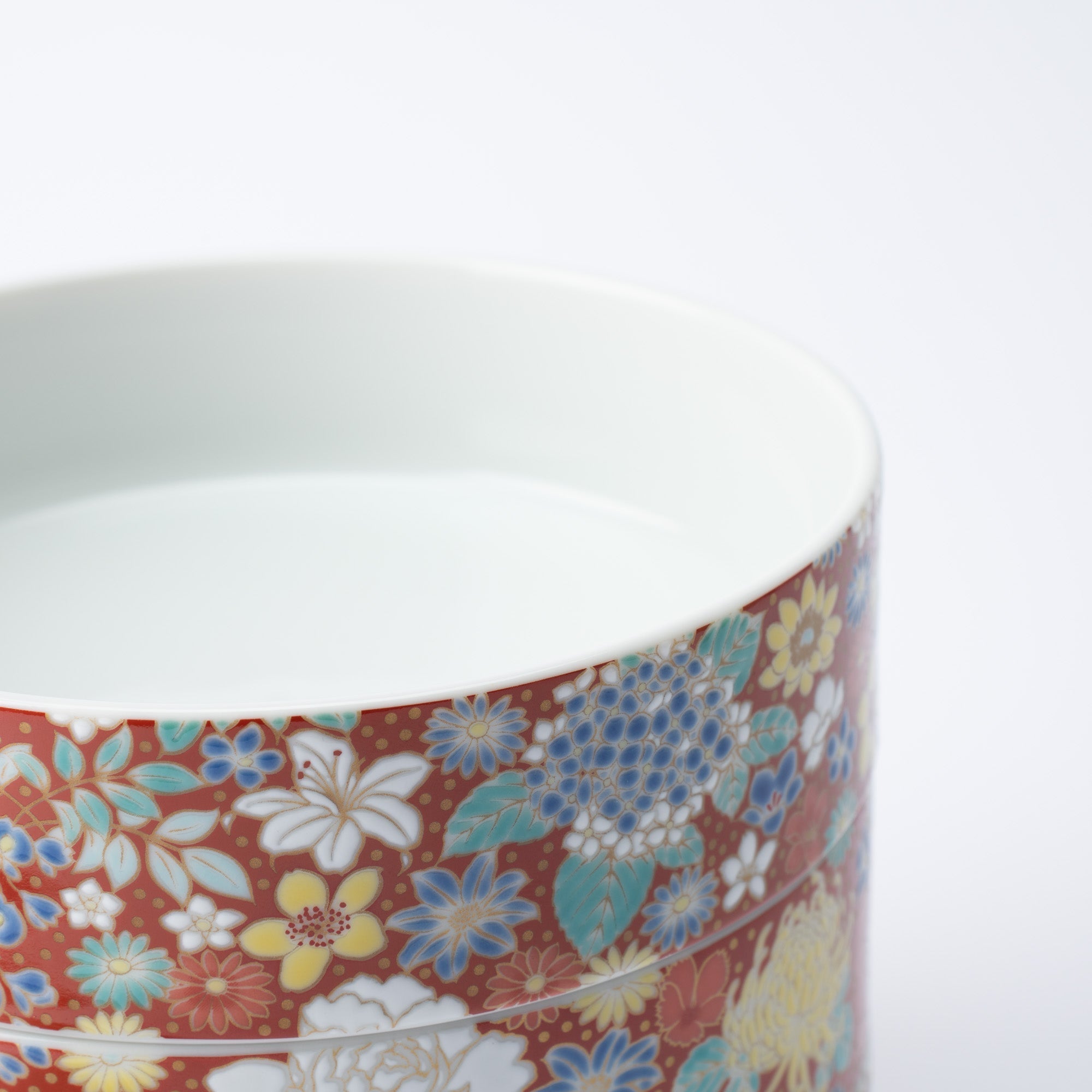 Seikou Kiln Red Hanazume Kutani Three Tiers Jubako Bento Box - MUSUBI KILN - Quality Japanese Tableware and Gift