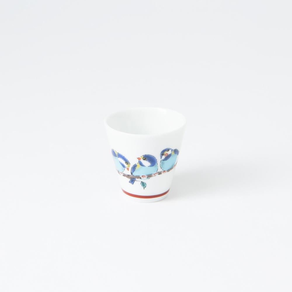 Seikou Kiln Small Birds Kutani Ochoko Sake Cup - MUSUBI KILN - Quality Japanese Tableware and Gift