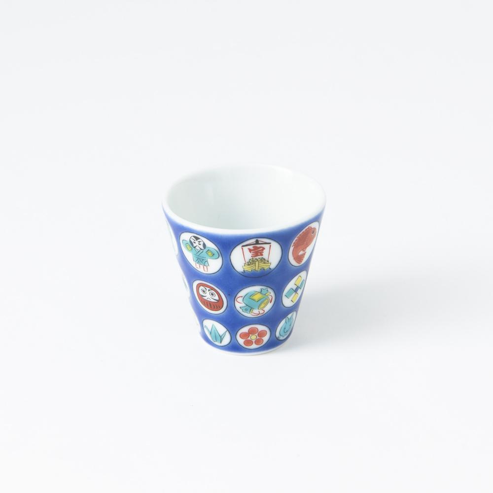 Seikou Kiln Treasure Pattern Kutani Ochoko Sake Cup - MUSUBI KILN - Quality Japanese Tableware and Gift