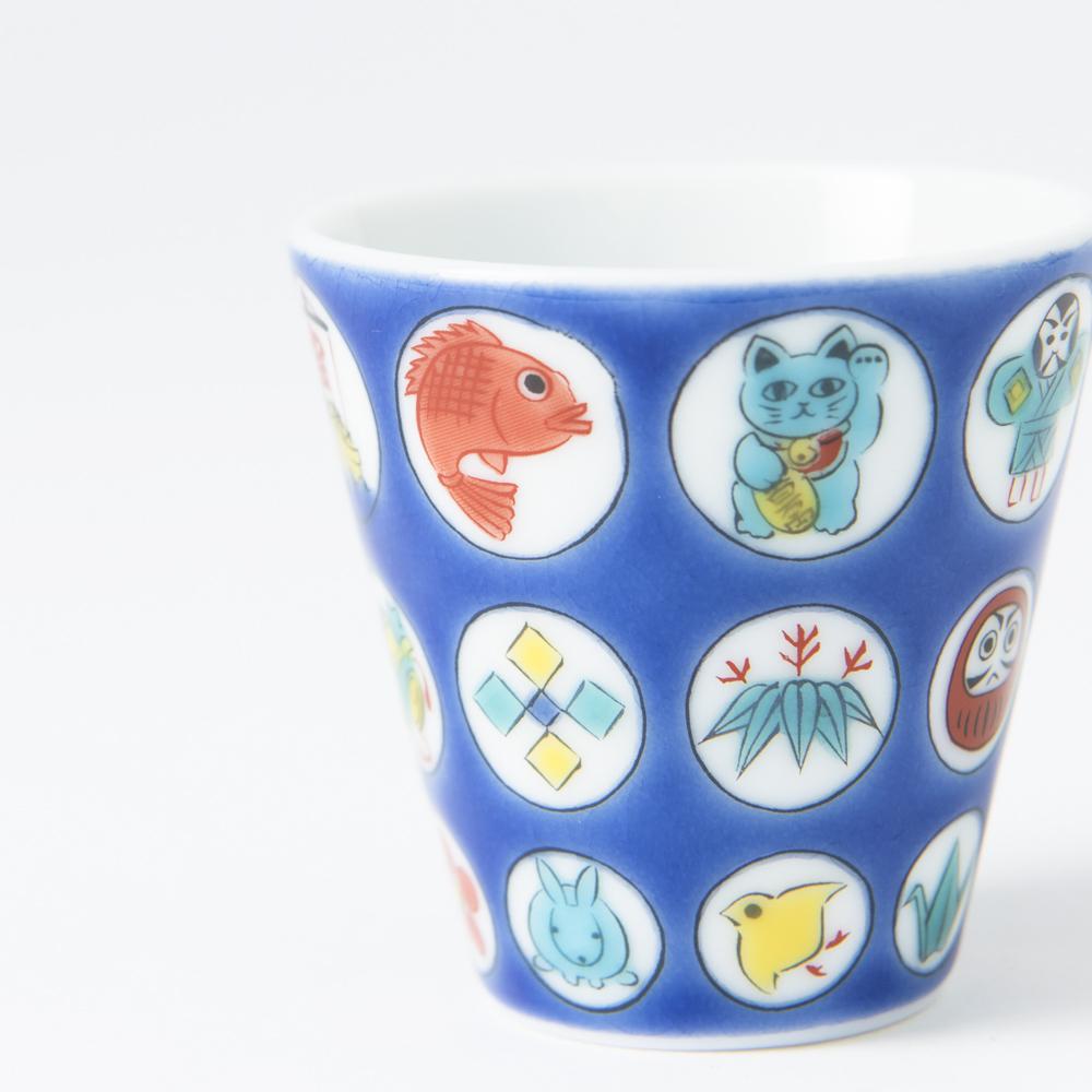 Seikou Kiln Treasure Pattern Kutani Ochoko Sake Cup - MUSUBI KILN - Quality Japanese Tableware and Gift