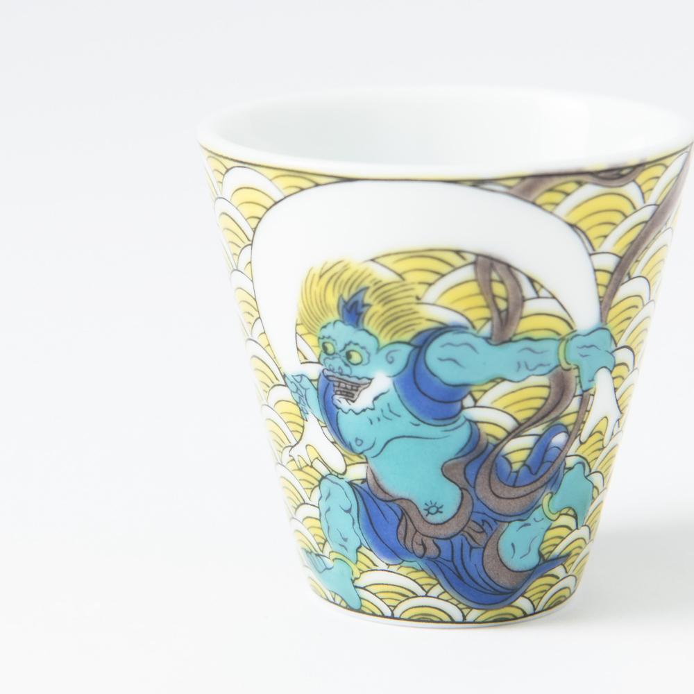 Seikou Kiln Wind and Thunder God Kutani Ochoko Sake Cup - MUSUBI KILN - Quality Japanese Tableware and Gift