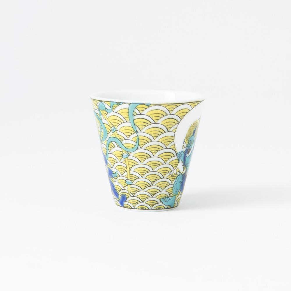 Seikou Kiln Wind and Thunder God Kutani Ochoko Sake Cup - MUSUBI KILN - Quality Japanese Tableware and Gift