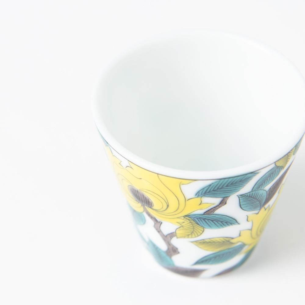 Seikou Kiln Yellow Peony Kutani Ochoko Sake Cup - MUSUBI KILN - Quality Japanese Tableware and Gift