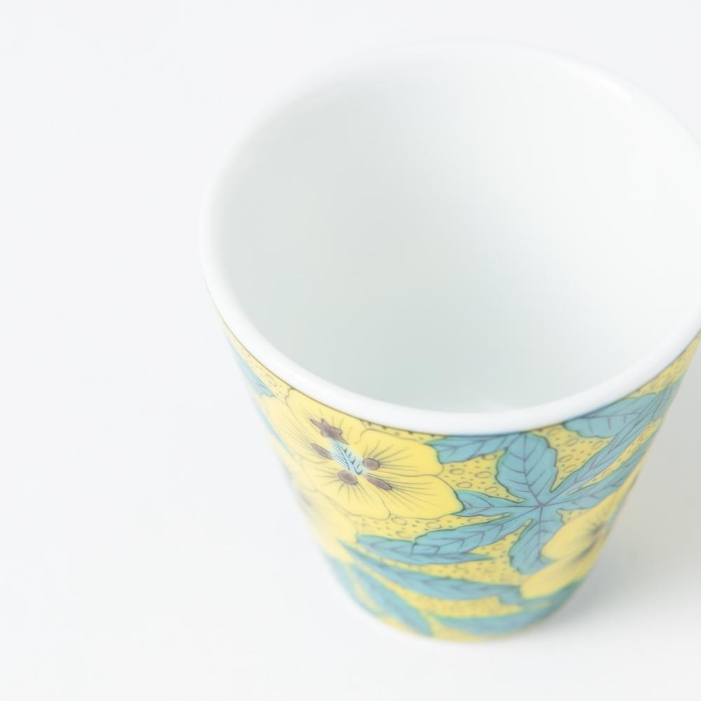 Seikou Kiln Yoshidaya Kutani Hibiscus Ochoko Sake Cup - MUSUBI KILN - Quality Japanese Tableware and Gift