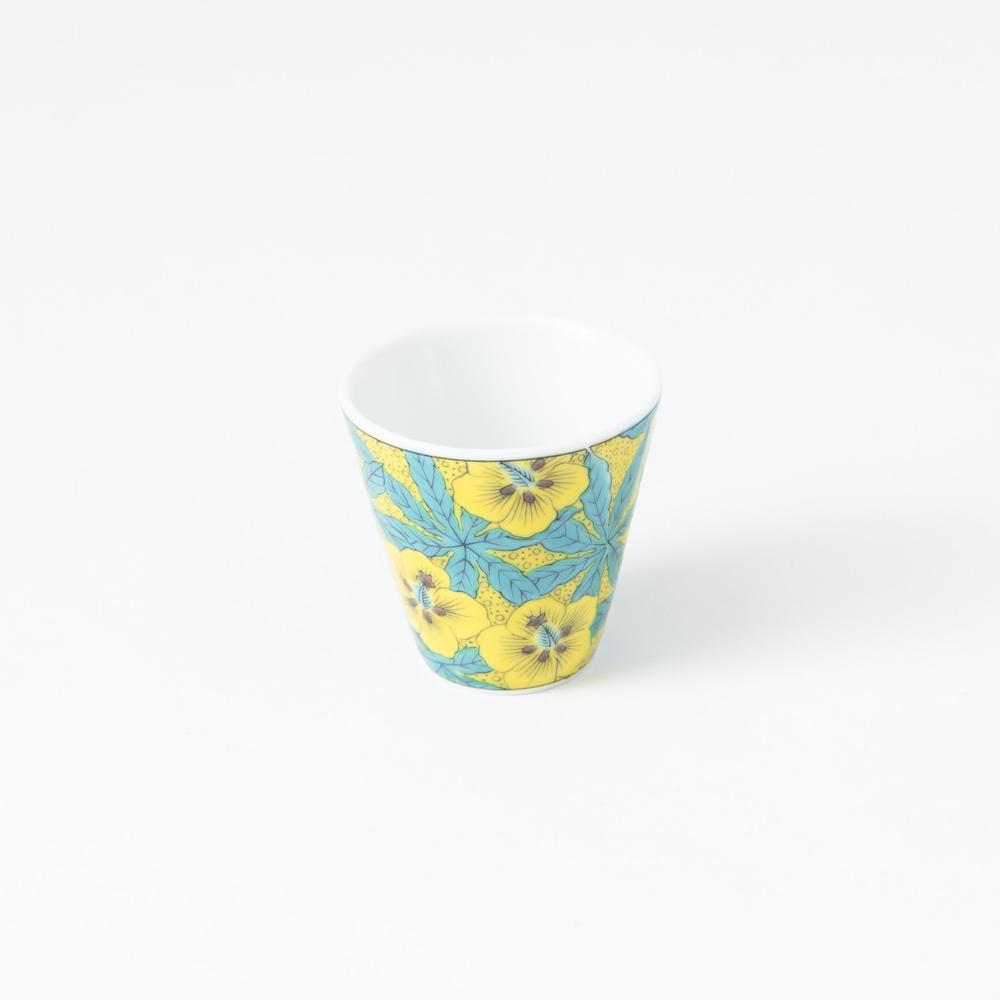 Seikou Kiln Yoshidaya Kutani Hibiscus Ochoko Sake Cup - MUSUBI KILN - Quality Japanese Tableware and Gift