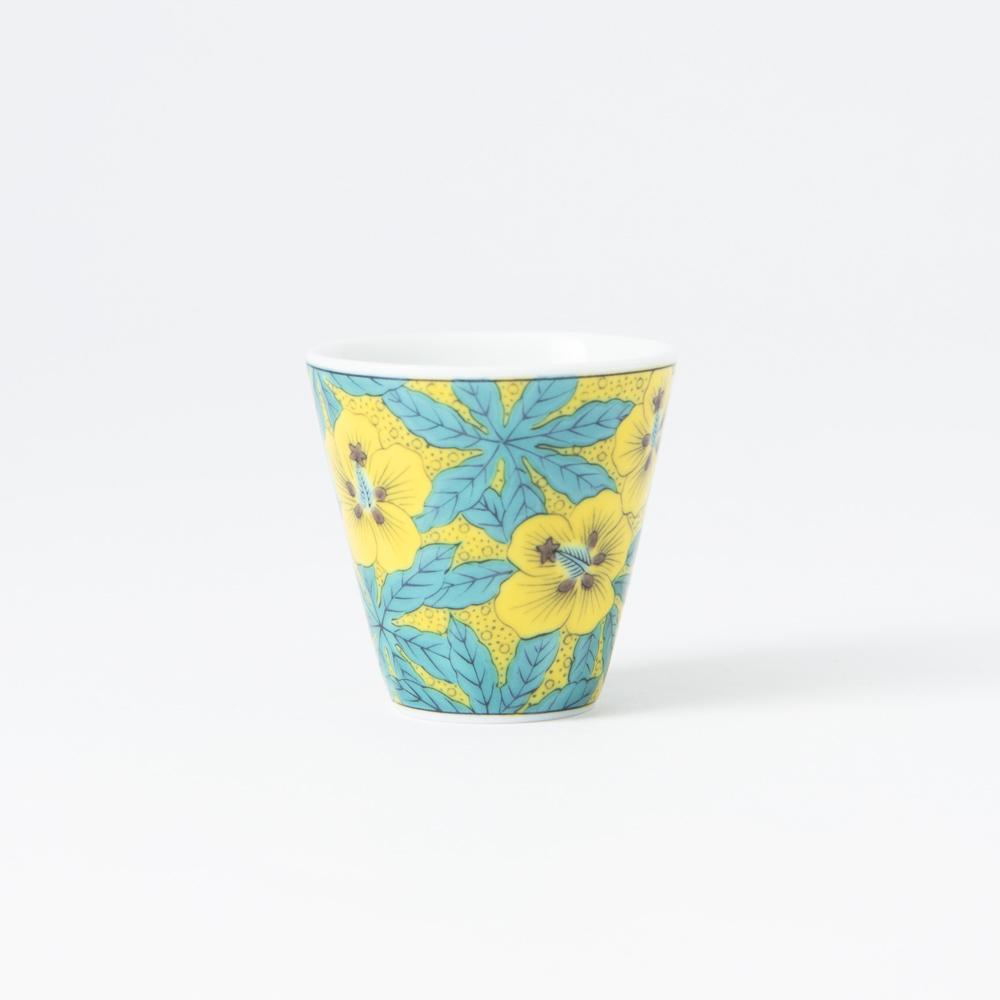 Seikou Kiln Yoshidaya Kutani Hibiscus Ochoko Sake Cup - MUSUBI KILN - Quality Japanese Tableware and Gift