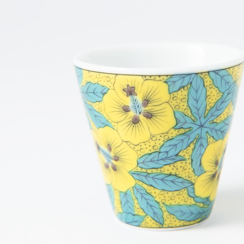 Seikou Kiln Yoshidaya Kutani Hibiscus Ochoko Sake Cup - MUSUBI KILN - Quality Japanese Tableware and Gift