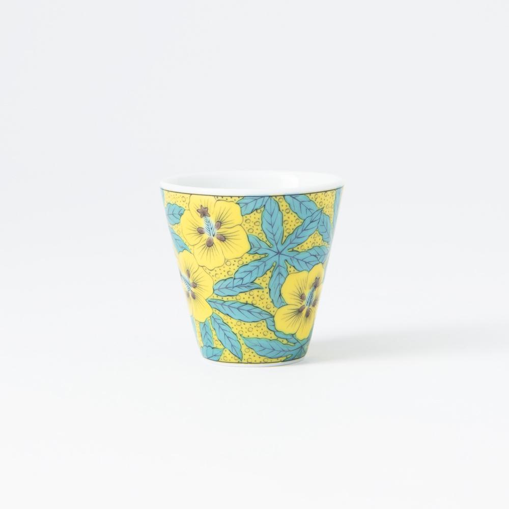 Seikou Kiln Yoshidaya Kutani Hibiscus Ochoko Sake Cup - MUSUBI KILN - Quality Japanese Tableware and Gift