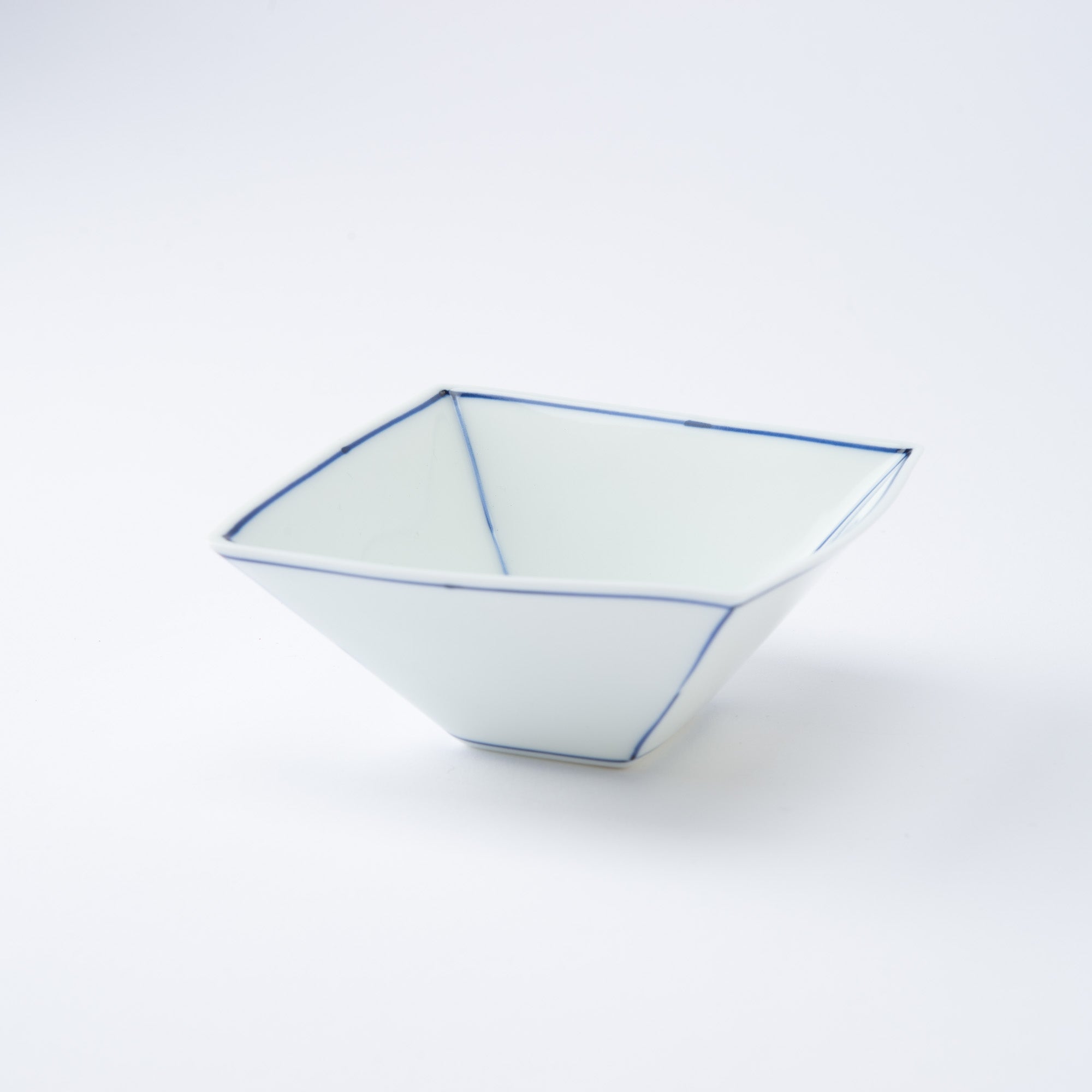 SINGAMA Blue Line Seto Ware Square Kobachi Bowl 4.5in - MUSUBI KILN - Quality Japanese Tableware and Gift