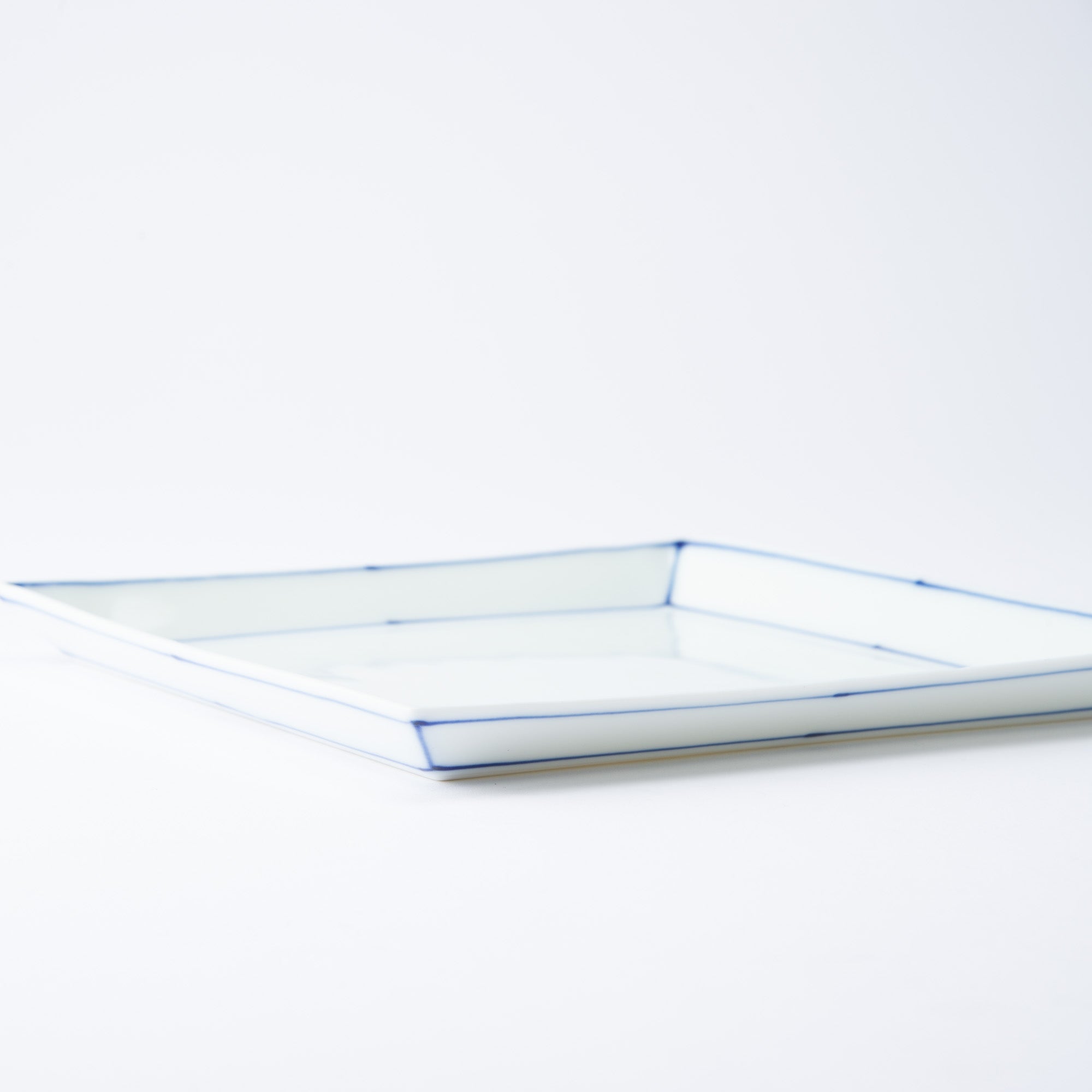 SINGAMA Blue Line Seto Ware Square Plate 8.4in - MUSUBI KILN - Quality Japanese Tableware and Gift