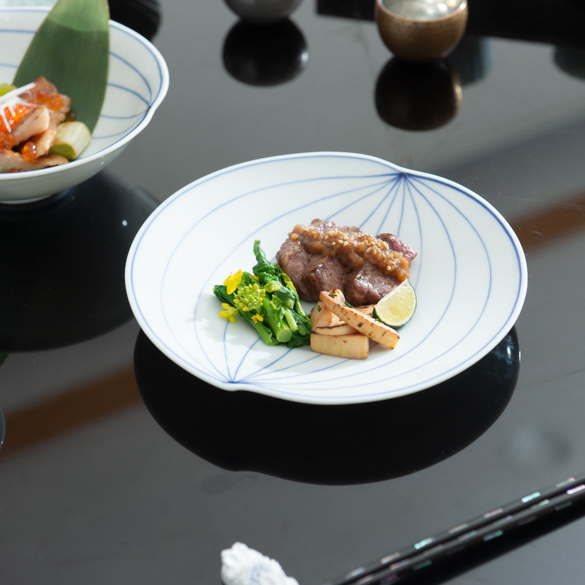 SINGAMA Leaf Vein Pattern Seto Ware Plate 21in - MUSUBI KILN - Quality Japanese Tableware and Gift