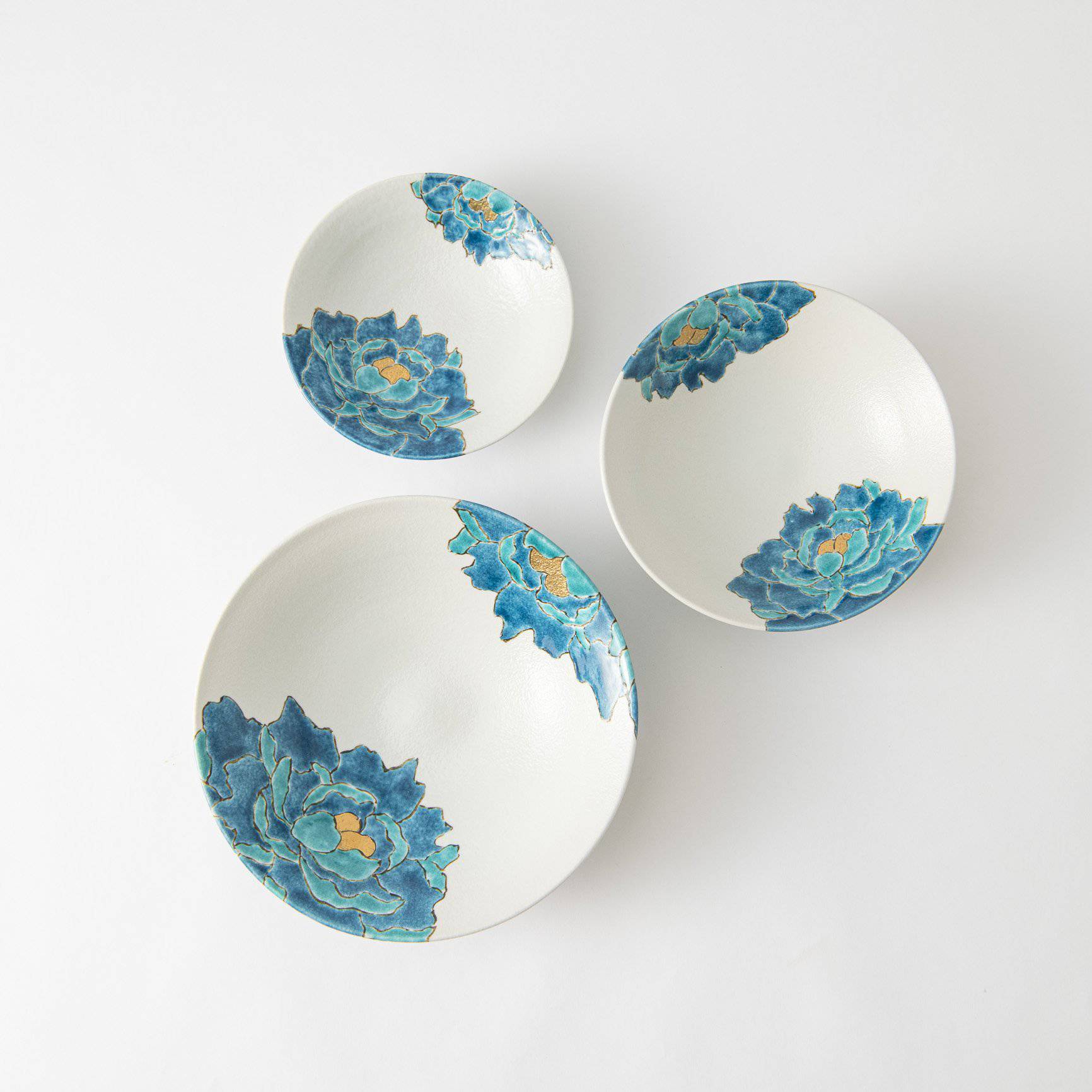 Souraku - An Blue Peony Bowl Set A - MUSUBI KILN - Quality Japanese Tableware and Gift