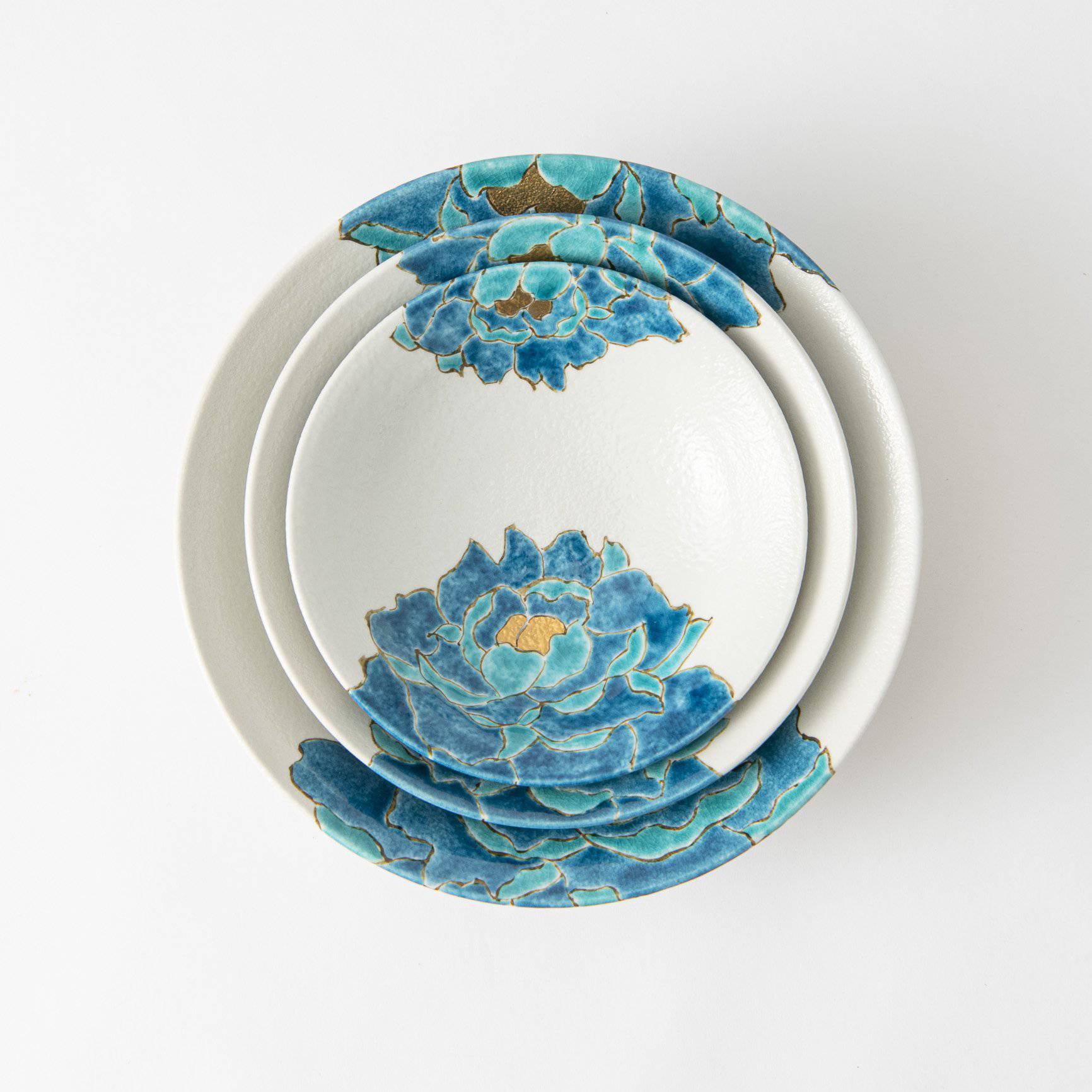 Souraku - An Blue Peony Bowl Set A - MUSUBI KILN - Quality Japanese Tableware and Gift