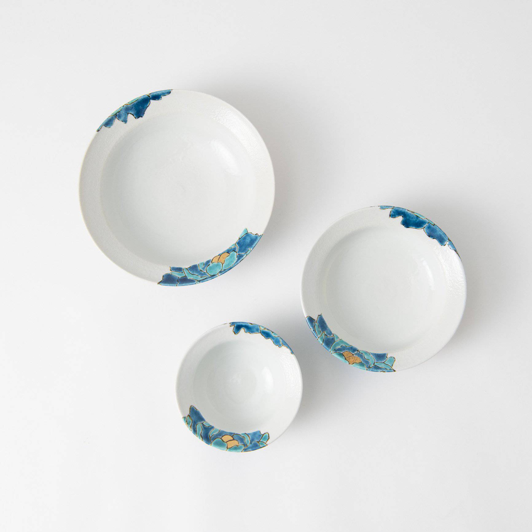 Souraku - An Blue Peony Bowl Set B - MUSUBI KILN - Quality Japanese Tableware and Gift