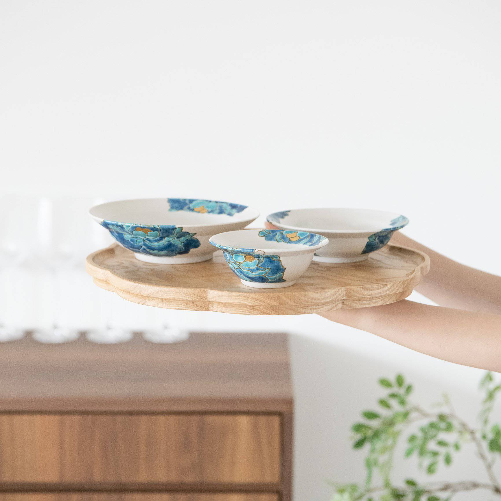 Souraku - An Blue Peony Bowl Set B - MUSUBI KILN - Quality Japanese Tableware and Gift