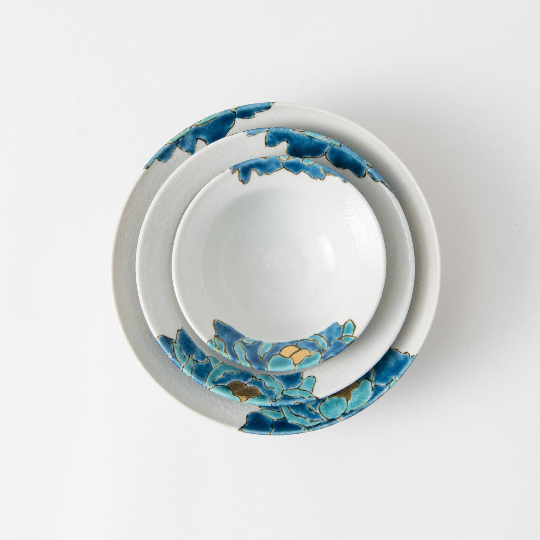 Souraku - An Blue Peony Bowl Set B - MUSUBI KILN - Quality Japanese Tableware and Gift