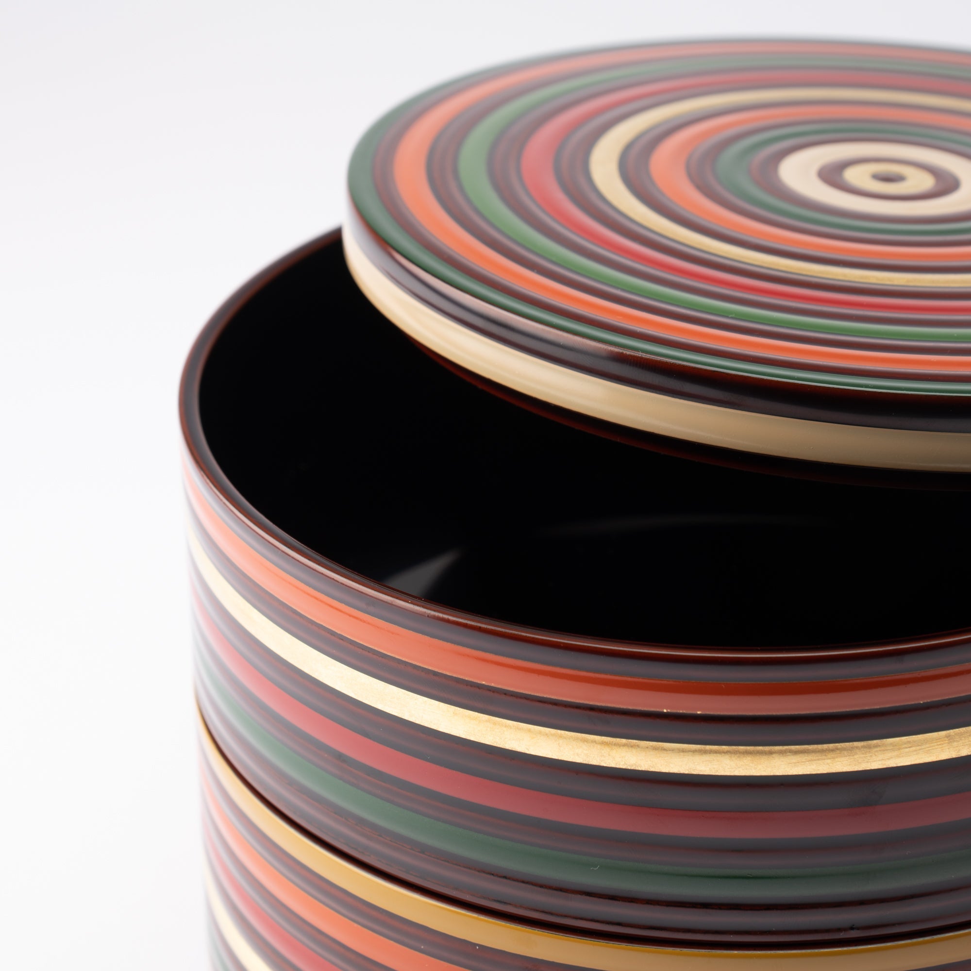 Spinning Top Yamanaka Lacquerware Two Tiers Round Jubako Bento Box - MUSUBI KILN - Quality Japanese Tableware and Gift