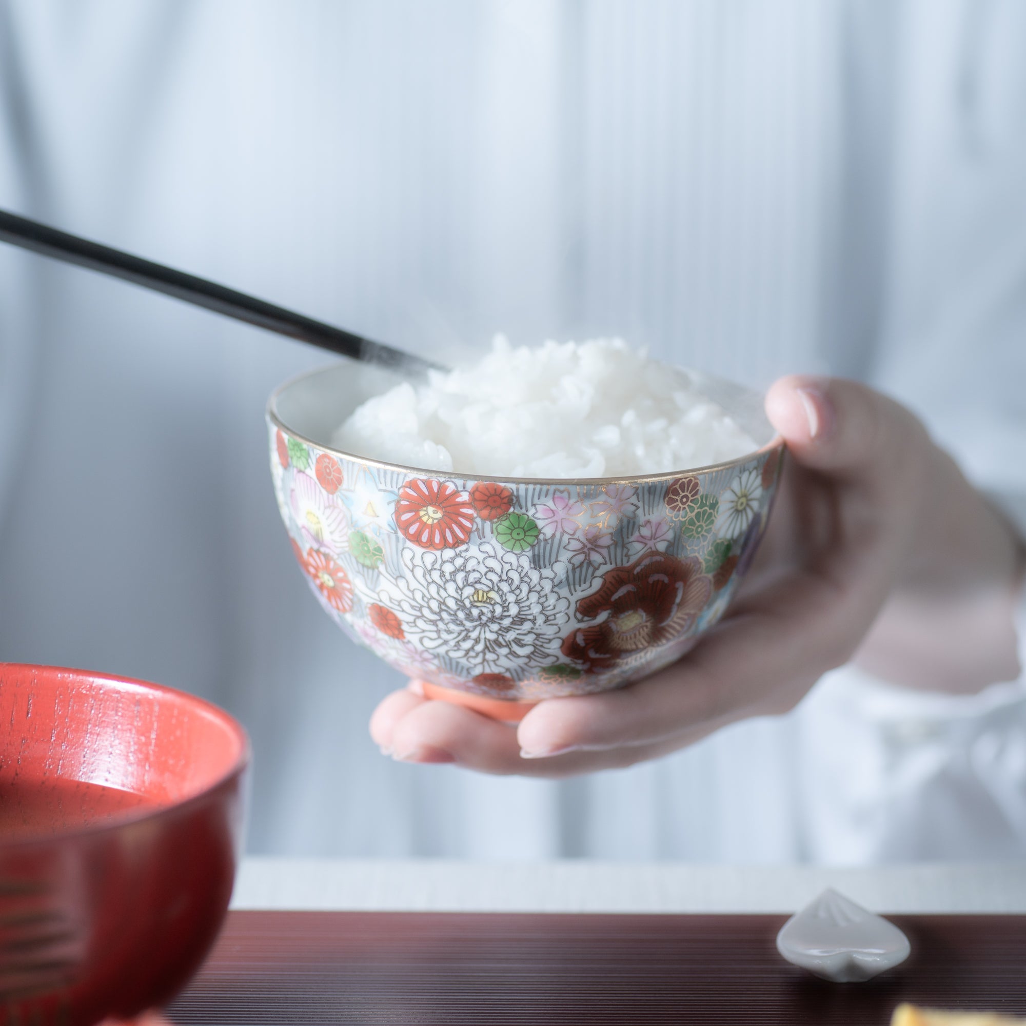 Taishi Kiln Hanazume Kutani Hanazume Japanese Rice Bowl - MUSUBI KILN - Quality Japanese Tableware and Gift