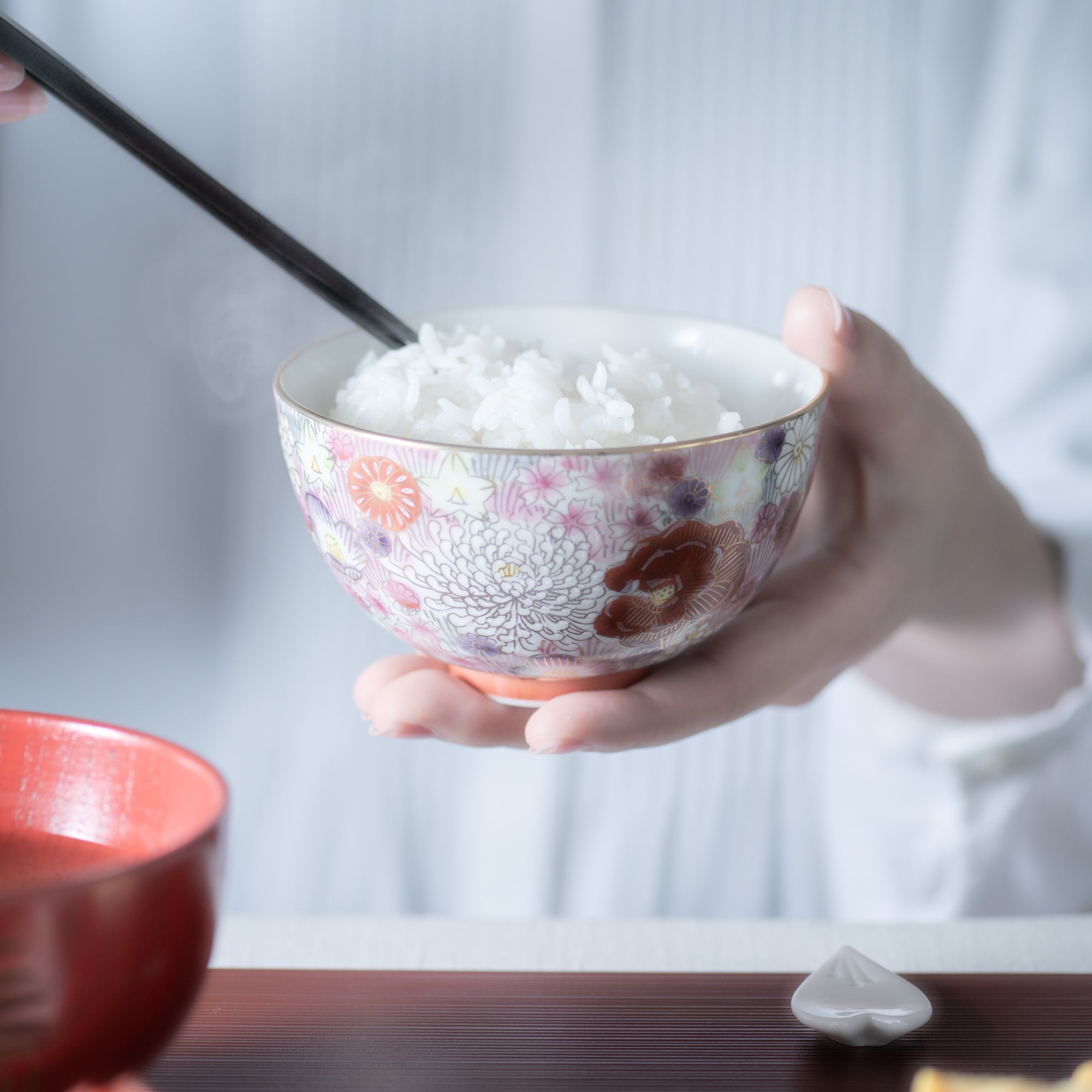 Taishi Kiln Hanazume Kutani Hanazume Japanese Rice Bowl - MUSUBI KILN - Quality Japanese Tableware and Gift