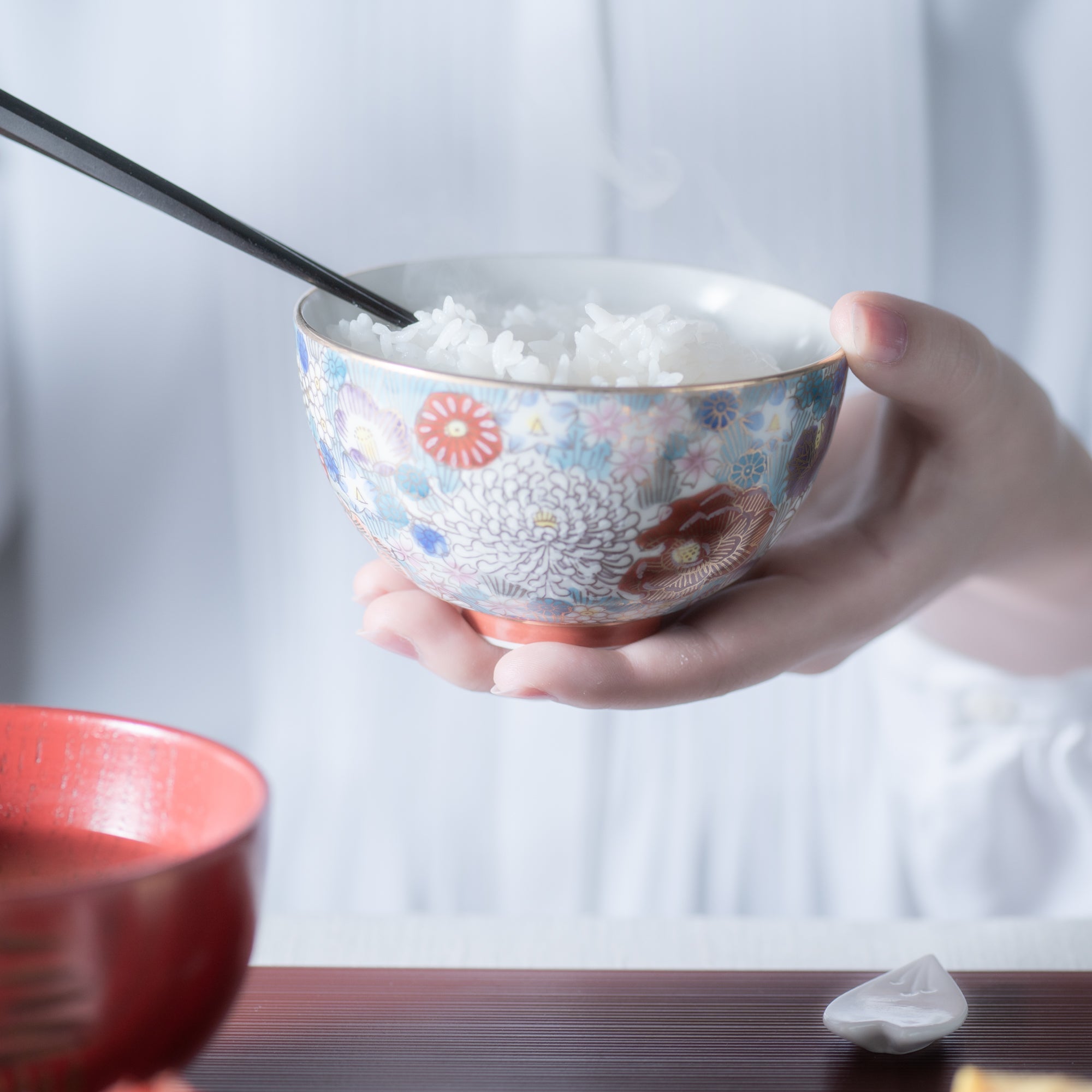 Taishi Kiln Hanazume Kutani Hanazume Japanese Rice Bowl - MUSUBI KILN - Quality Japanese Tableware and Gift