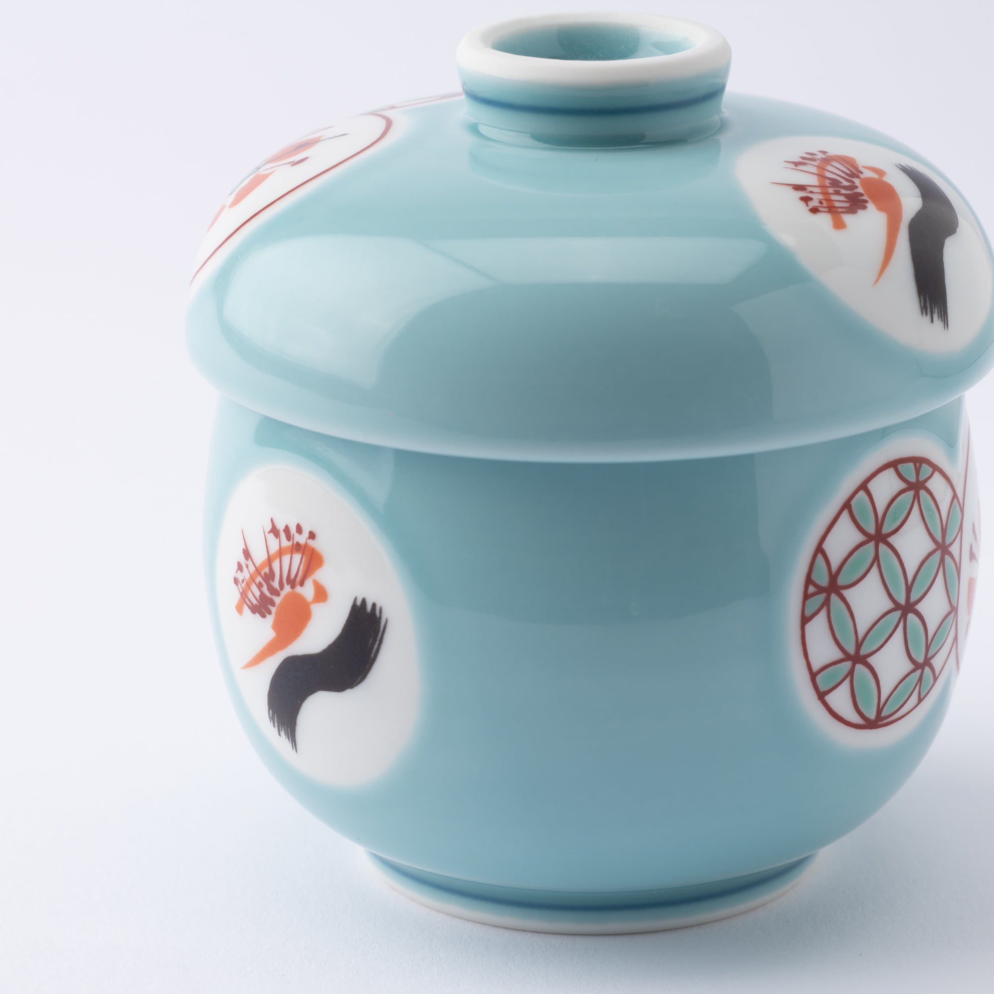 Tasei Kiln Celadon Circle Pattern Arita Chawanmushi Bowl - MUSUBI KILN - Quality Japanese Tableware and Gift