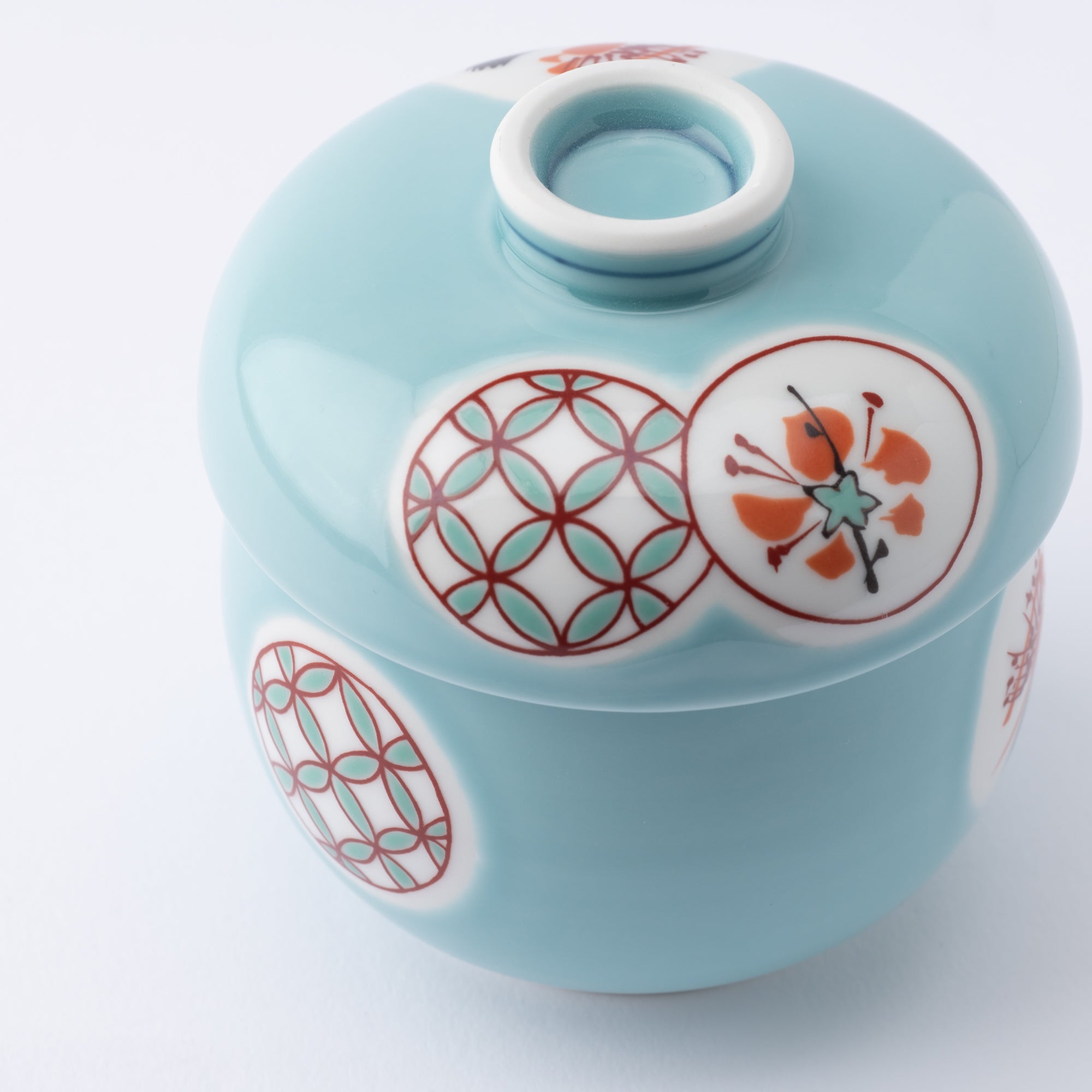 Tasei Kiln Celadon Circle Pattern Arita Chawanmushi Bowl - MUSUBI KILN - Quality Japanese Tableware and Gift