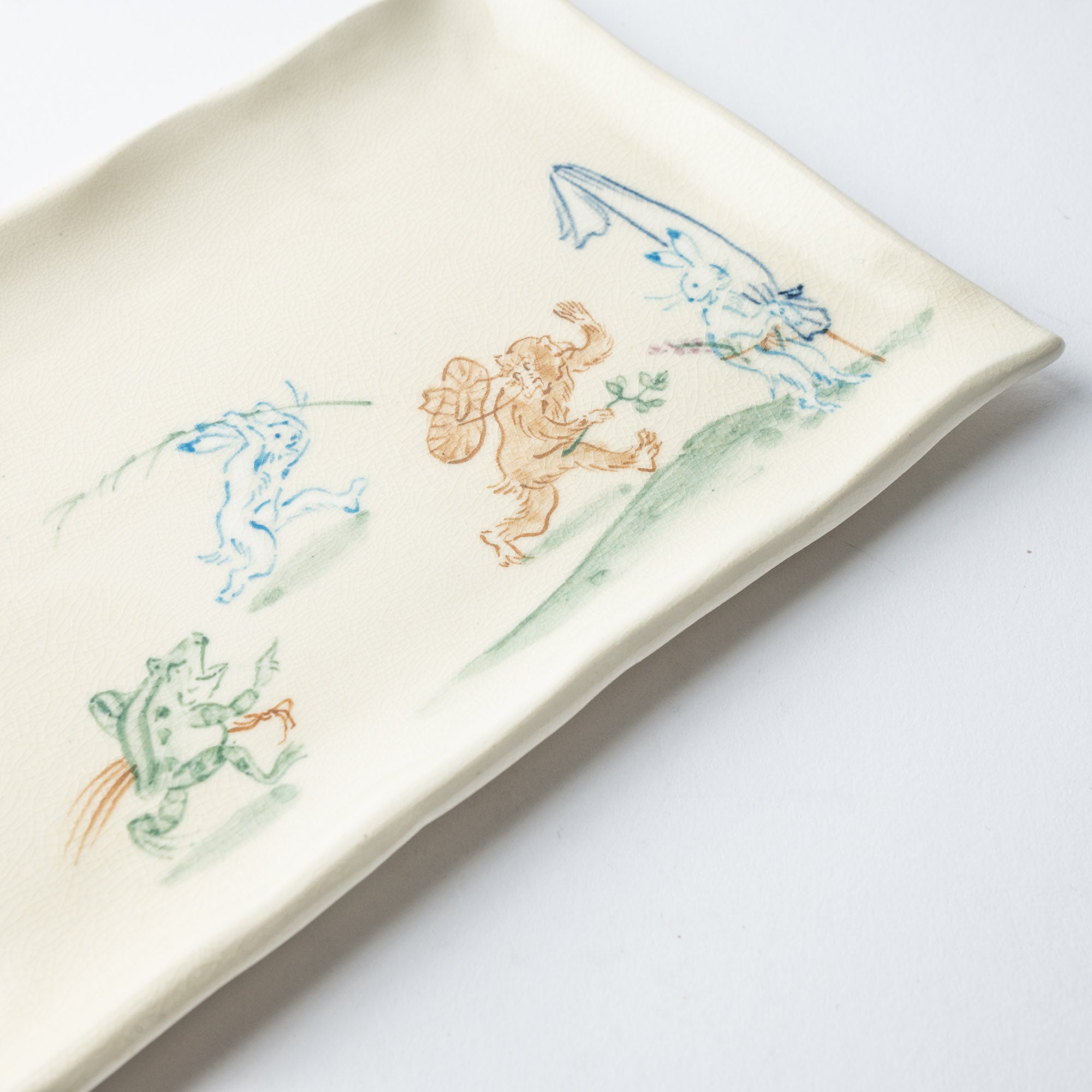 Tosen Kiln Kozan - ji Temple Choju Giga Kiyomizu Ware Rectangle Plate 10.4in - MUSUBI KILN - Quality Japanese Tableware and Gift
