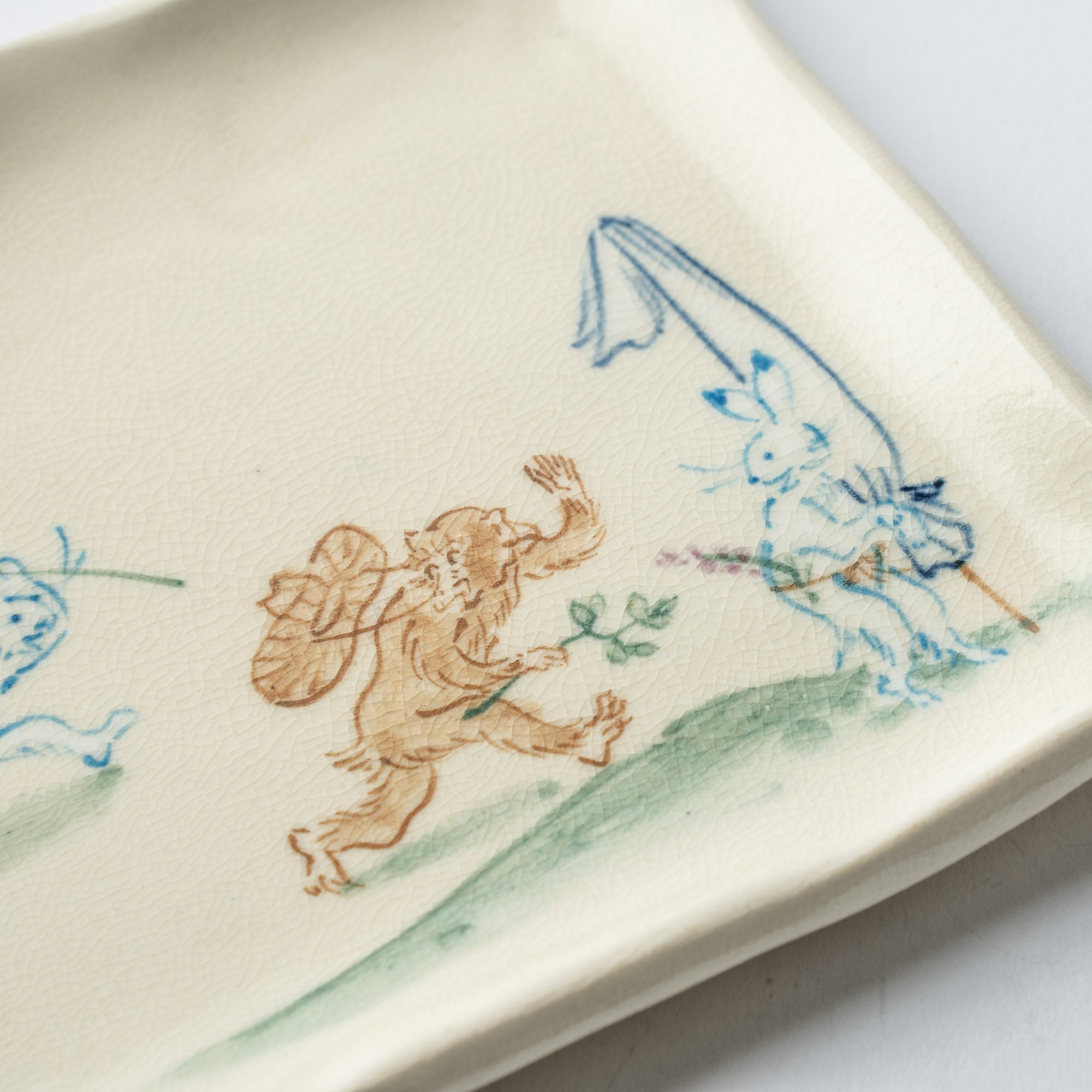 Tosen Kiln Kozan - ji Temple Choju Giga Kiyomizu Ware Rectangle Plate 10.4in - MUSUBI KILN - Quality Japanese Tableware and Gift