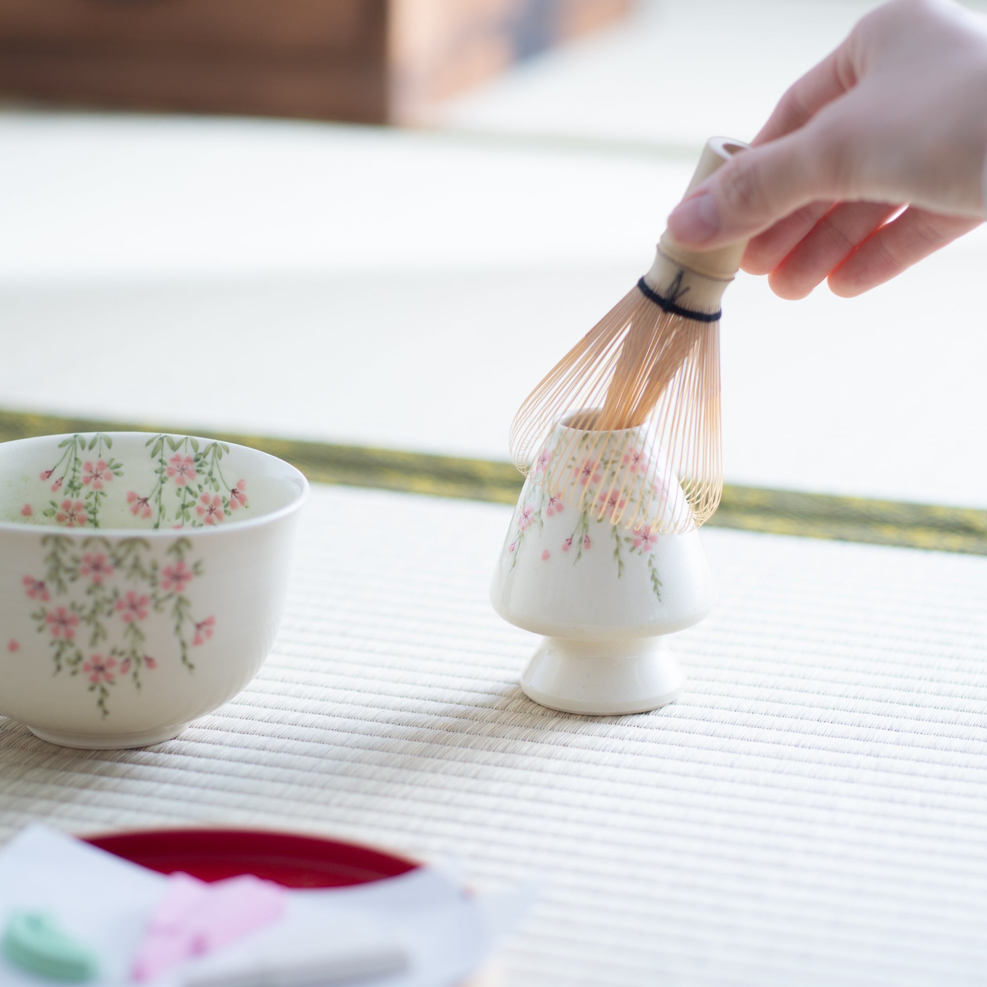 Tosen Kiln Sakura Kiyomizu Ware Matcha Whisk Holder - MUSUBI KILN - Quality Japanese Tableware and Gift