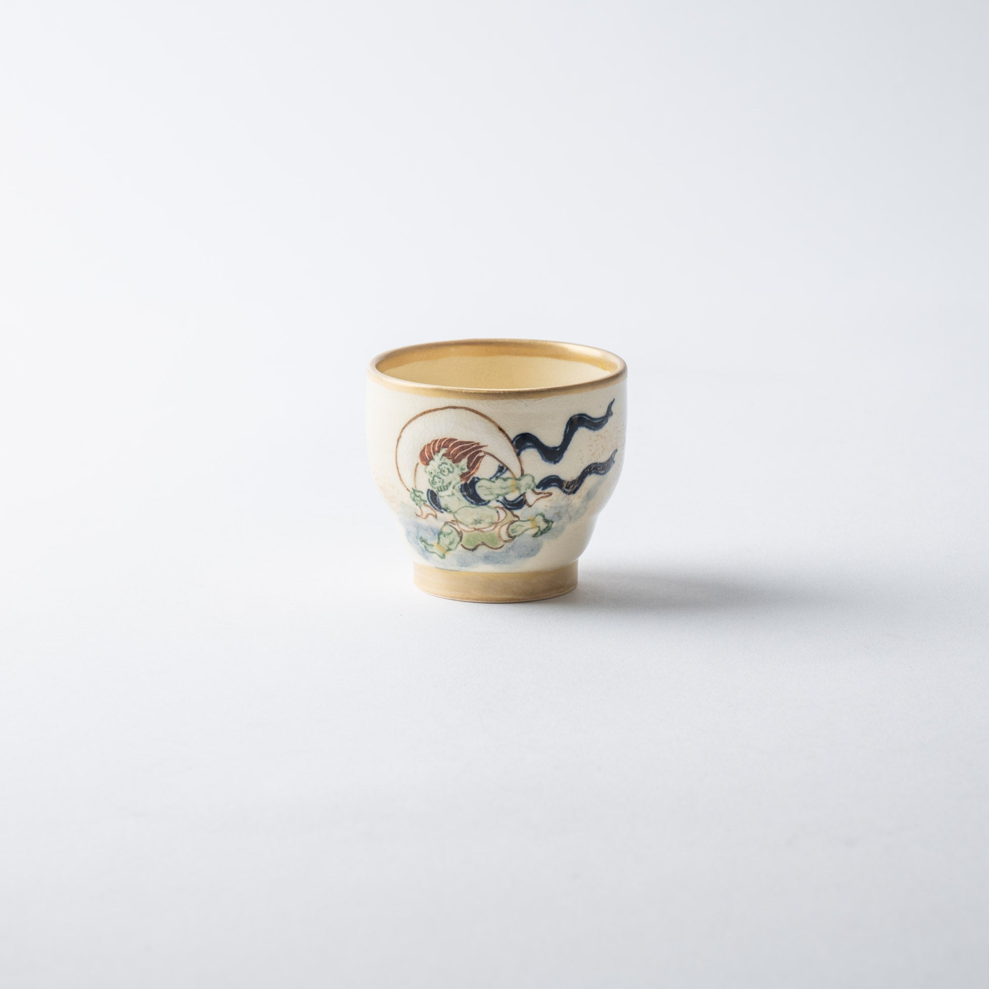 Tosen Kiln Wind God and Thunder God Kiyomizu Ware Sake Cup Pair - MUSUBI KILN - Quality Japanese Tableware and Gift