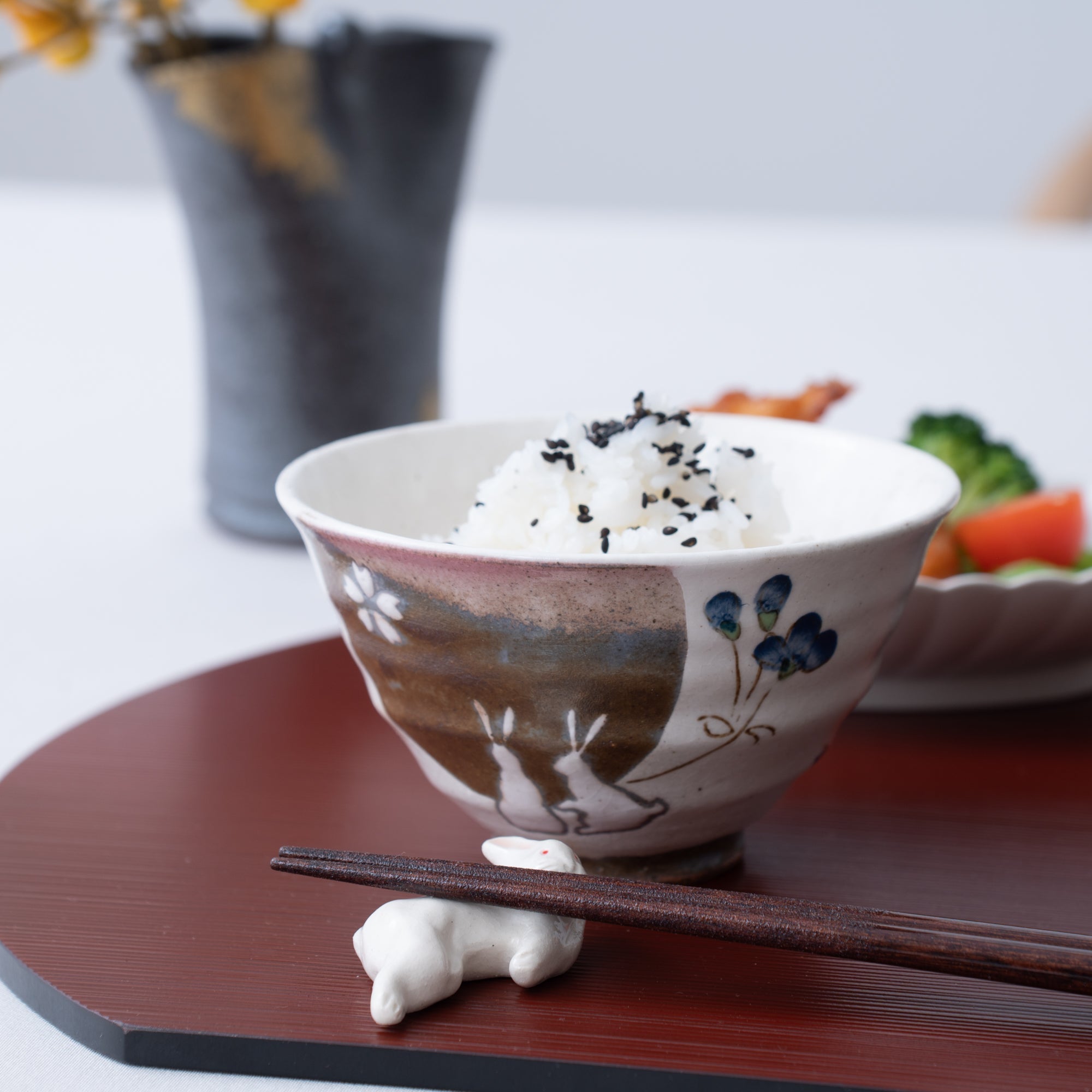 Tougen Kiln Rabbit Hasami Japanese Rice Bowl - MUSUBI KILN - Quality Japanese Tableware and Gift